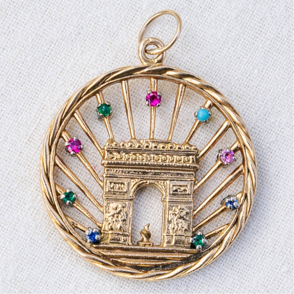 French 18k Solid Arc de Triomphe Double-Sided Pendant