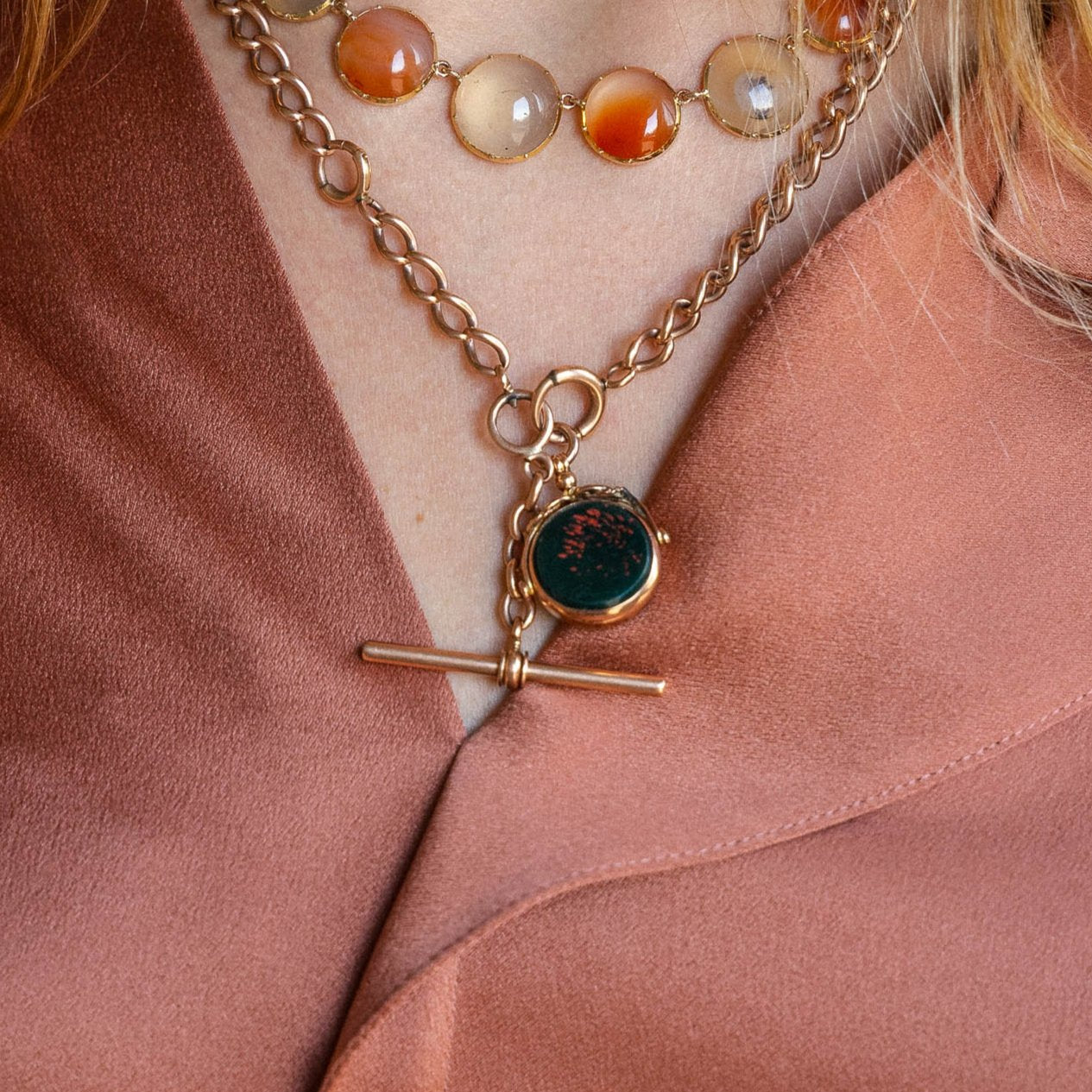 Dual Sided Spinner Pendant with Bloodstone & Carnelian