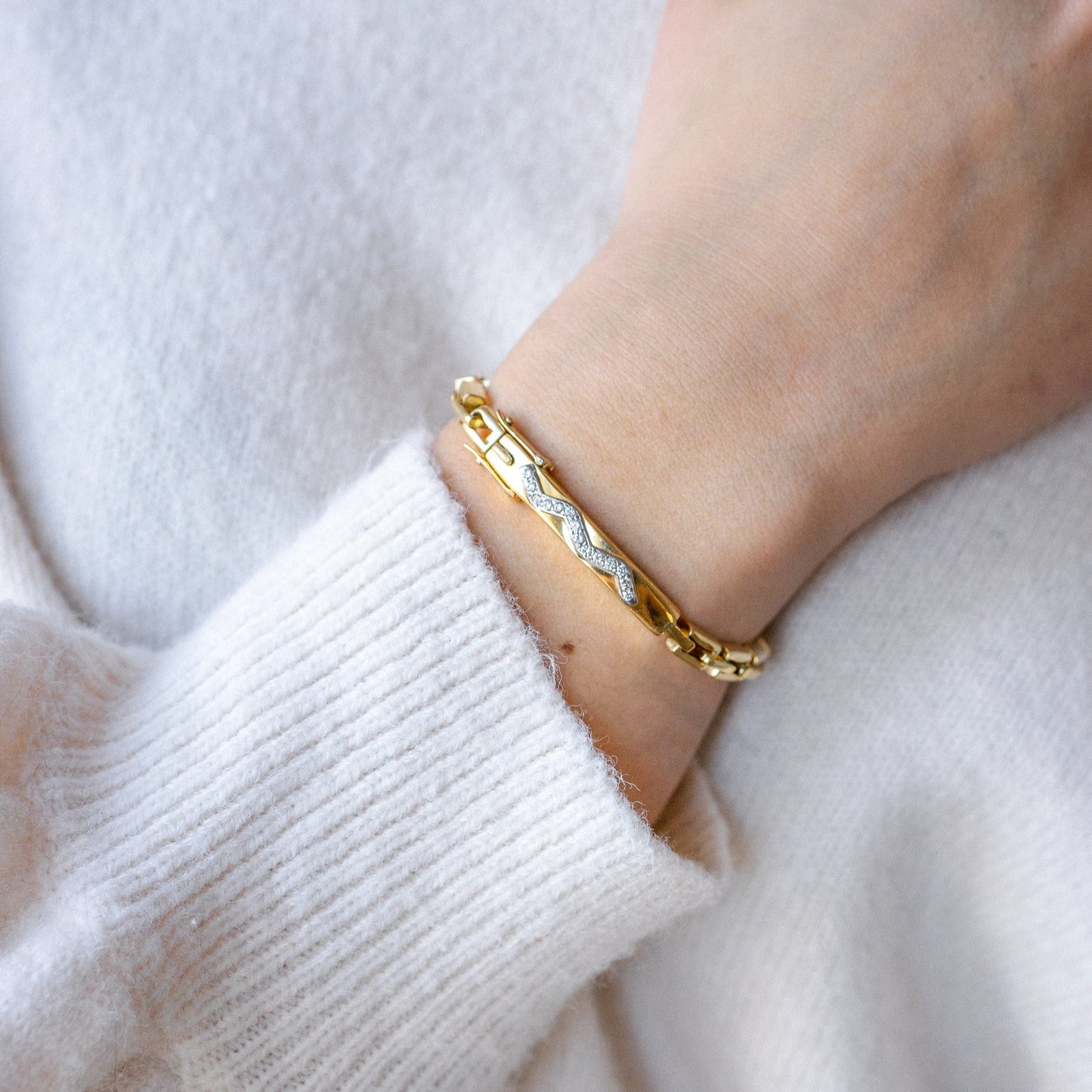 David Webb Lightning Bolt Diamond, Platinum, + 18K Gold Bracelet
