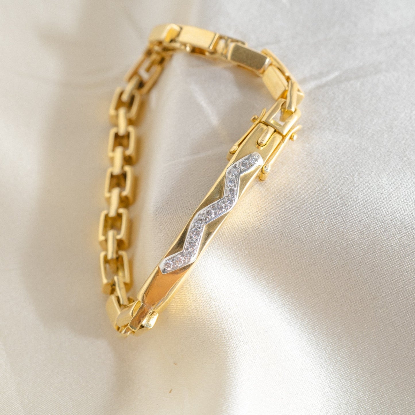David Webb Lightning Bolt Diamond, Platinum, + 18K Gold Bracelet