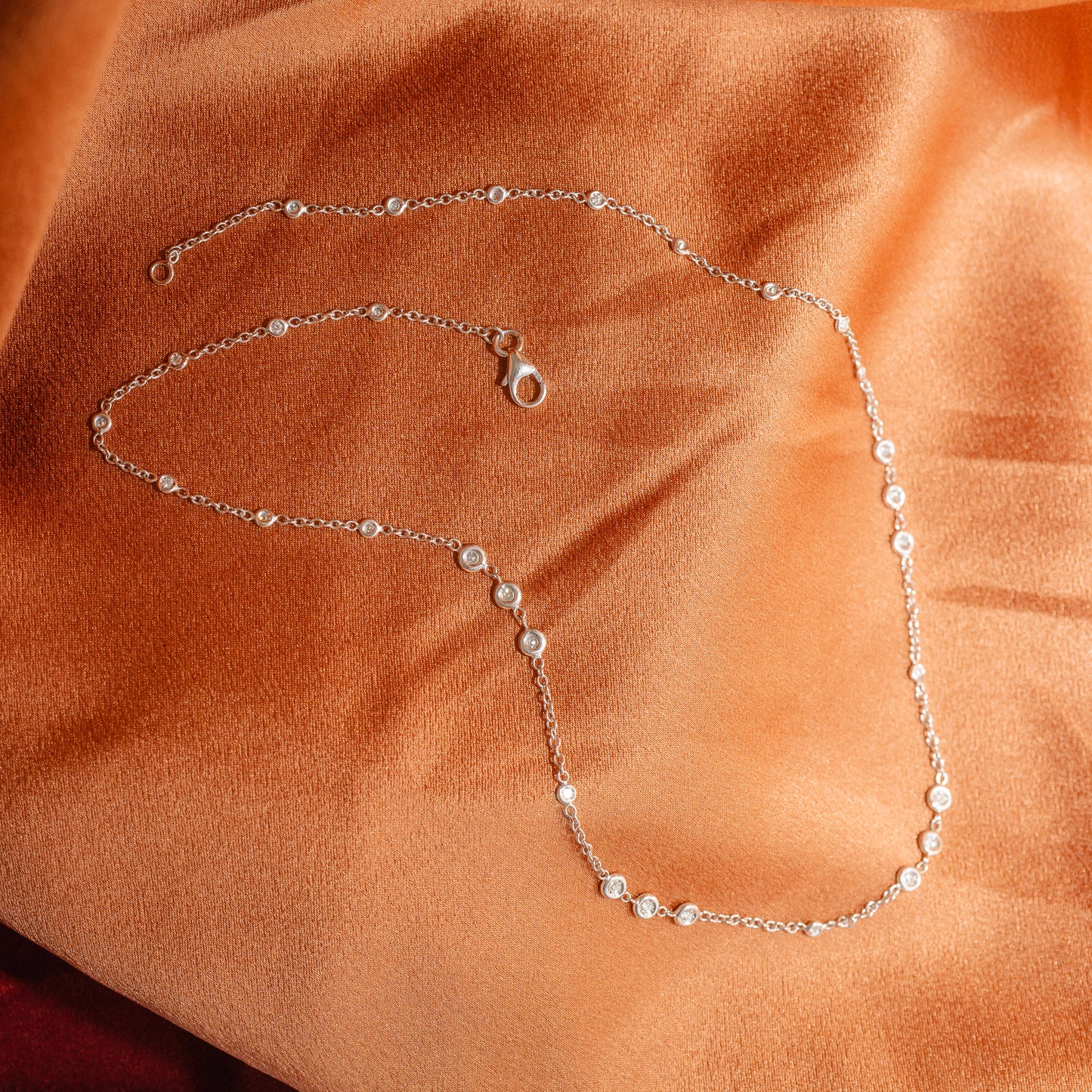 Custom 18K White Gold Bezel Set Diamond Necklace