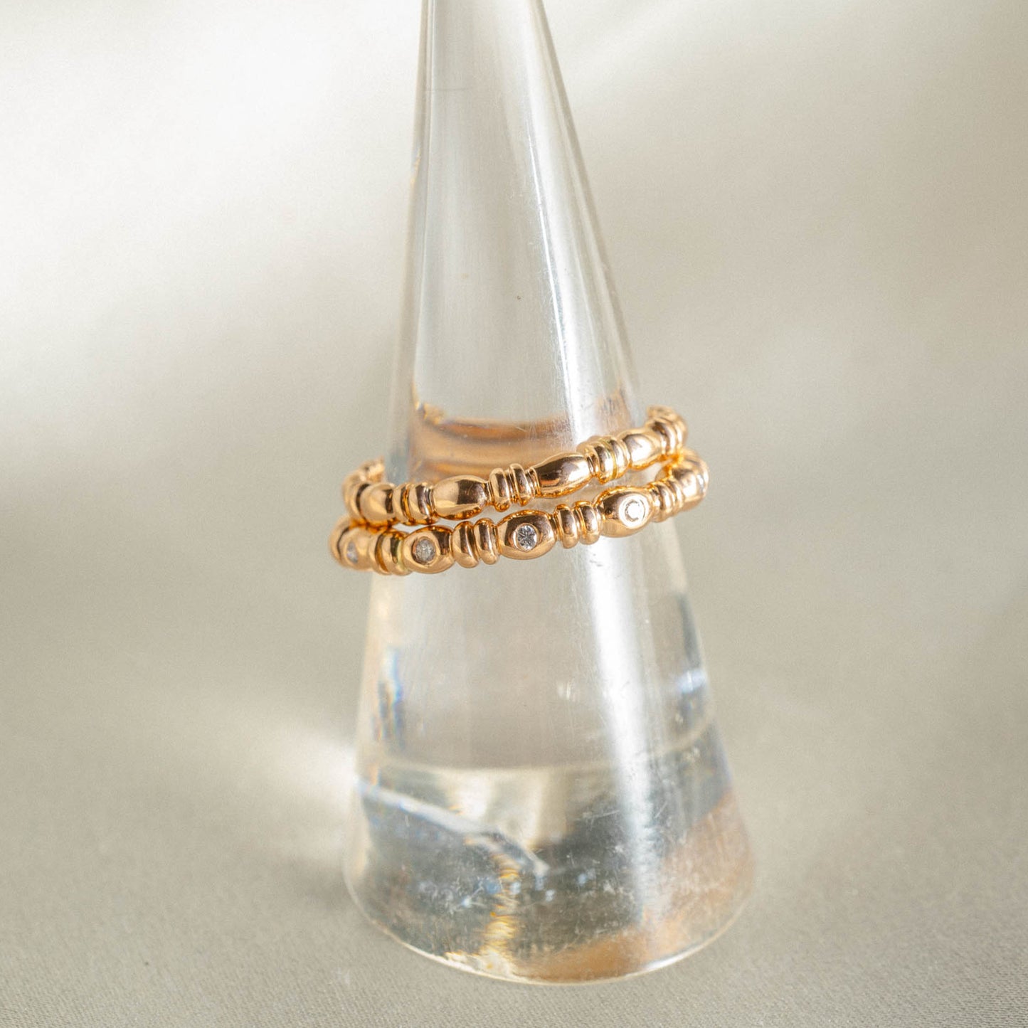 18k Rose Gold Bamboo Stacking Band With Diamonds