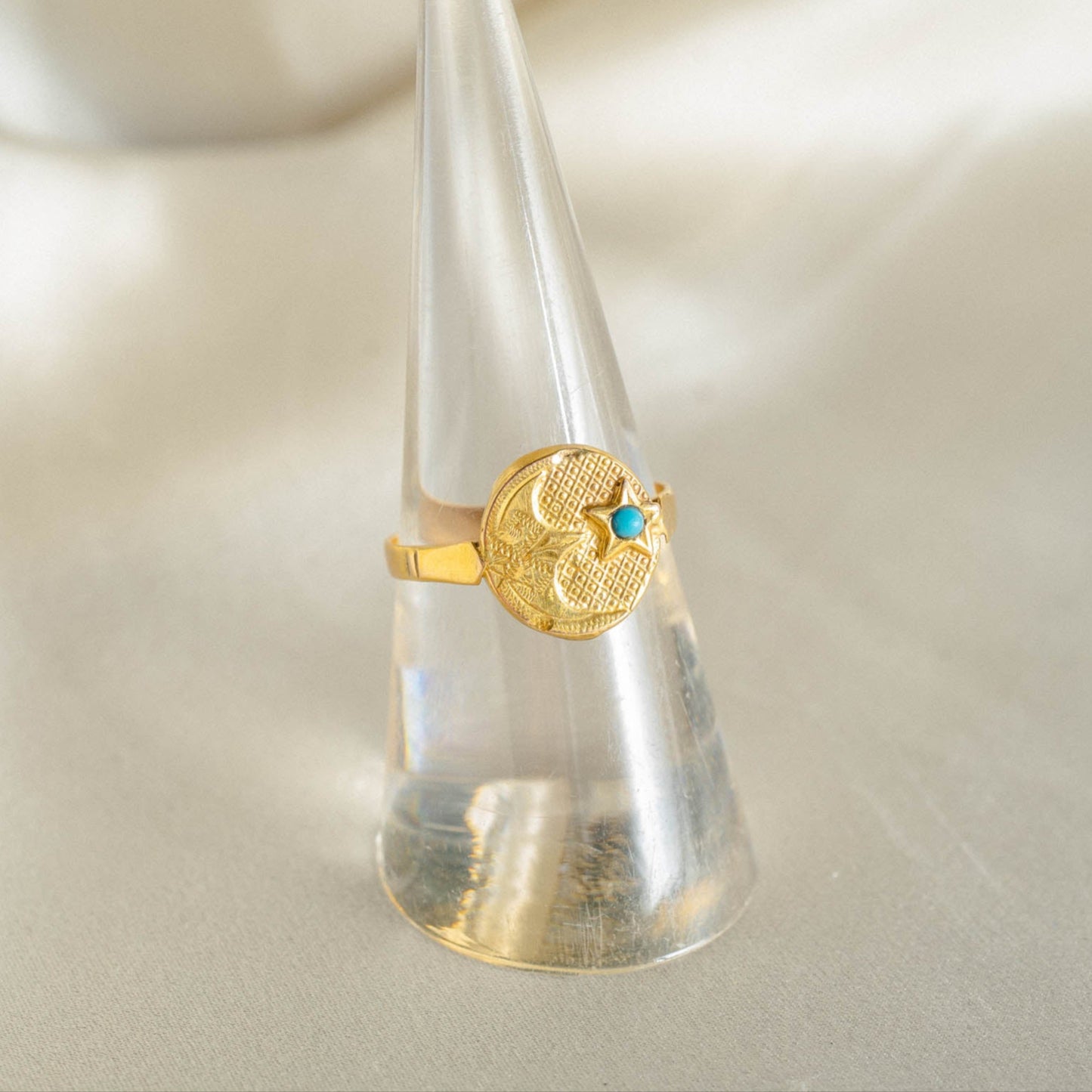 Delicate 22k Moon + Star Ring with Turquoise