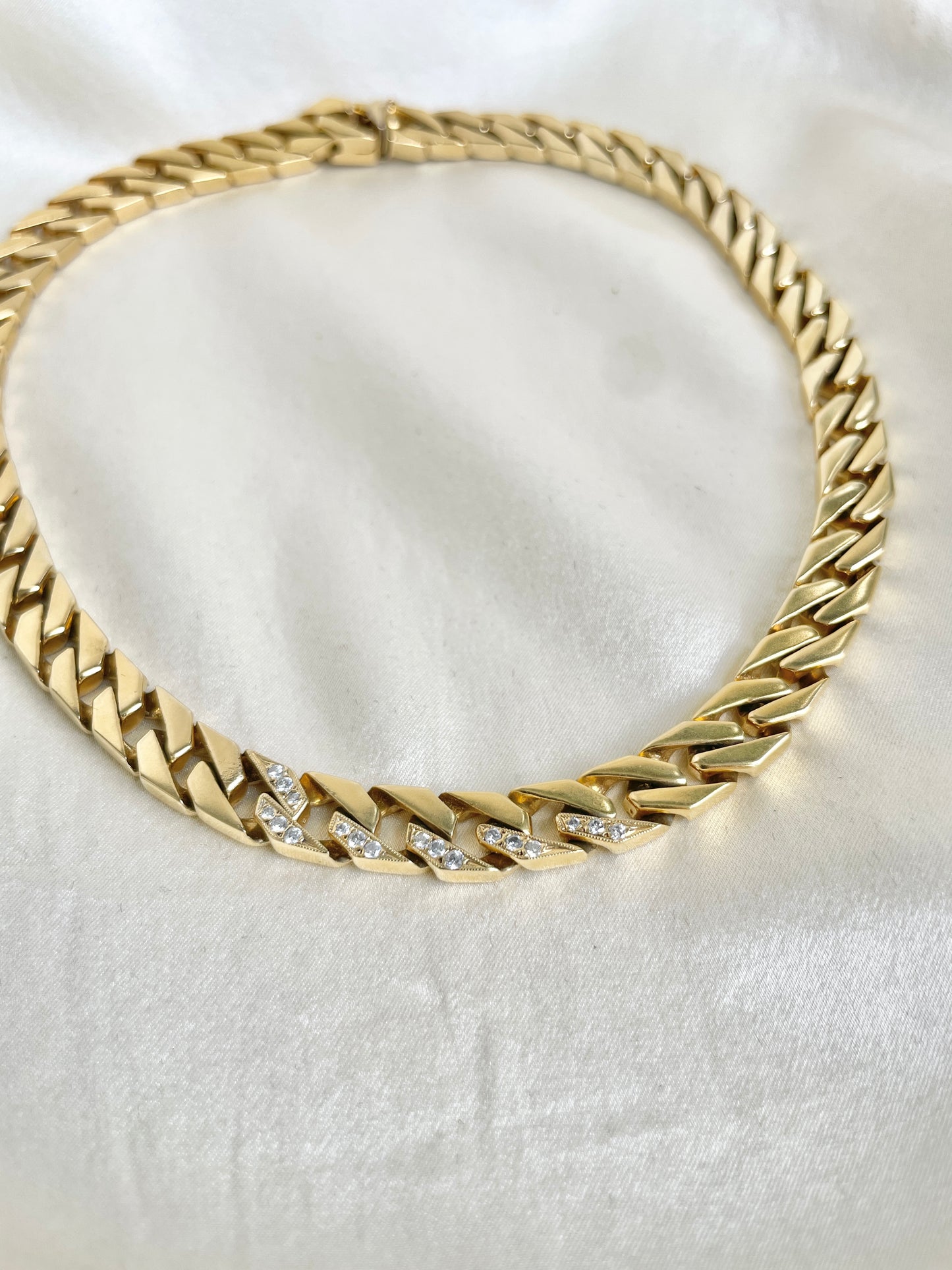 The Icon – 14K Gold Cuban Curb Choker Necklace with Diamond Accents | Solid Gold Statement Chain