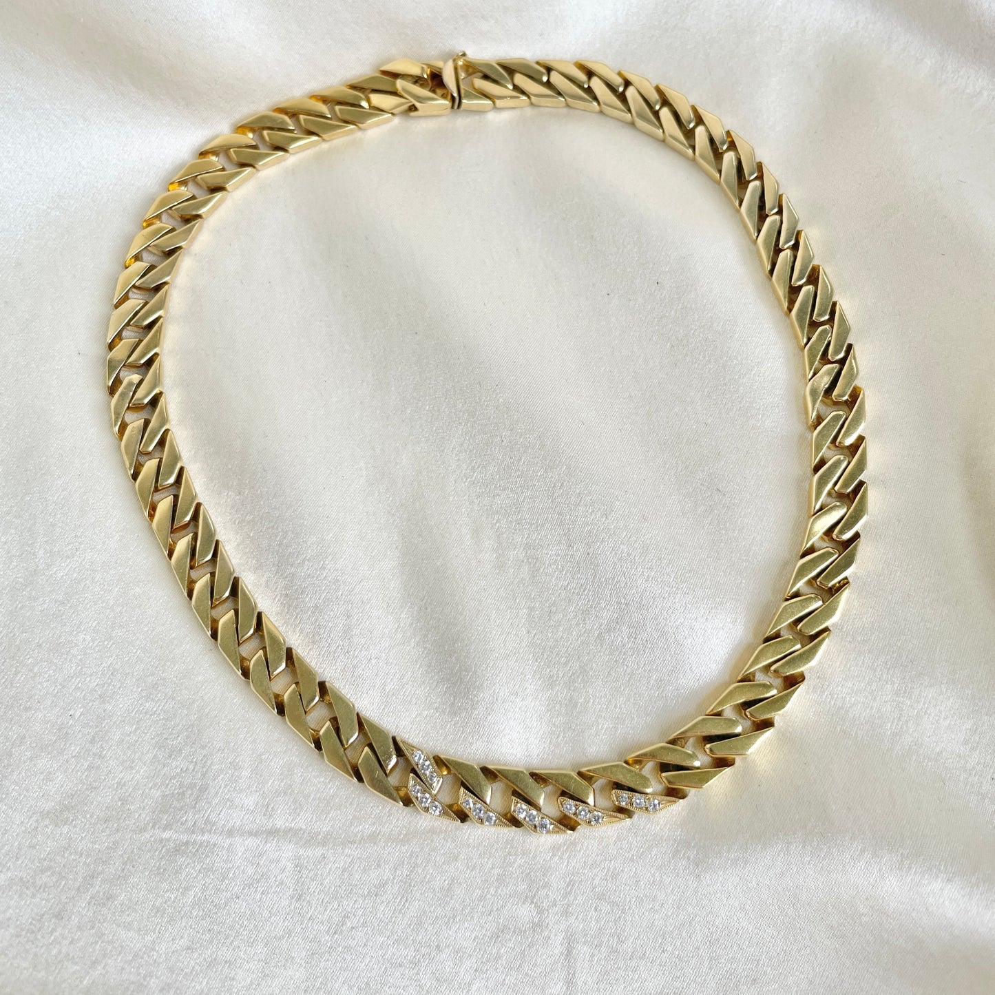 The Icon – 14K Gold Cuban Curb Choker Necklace with Diamond Accents | Solid Gold Statement Chain