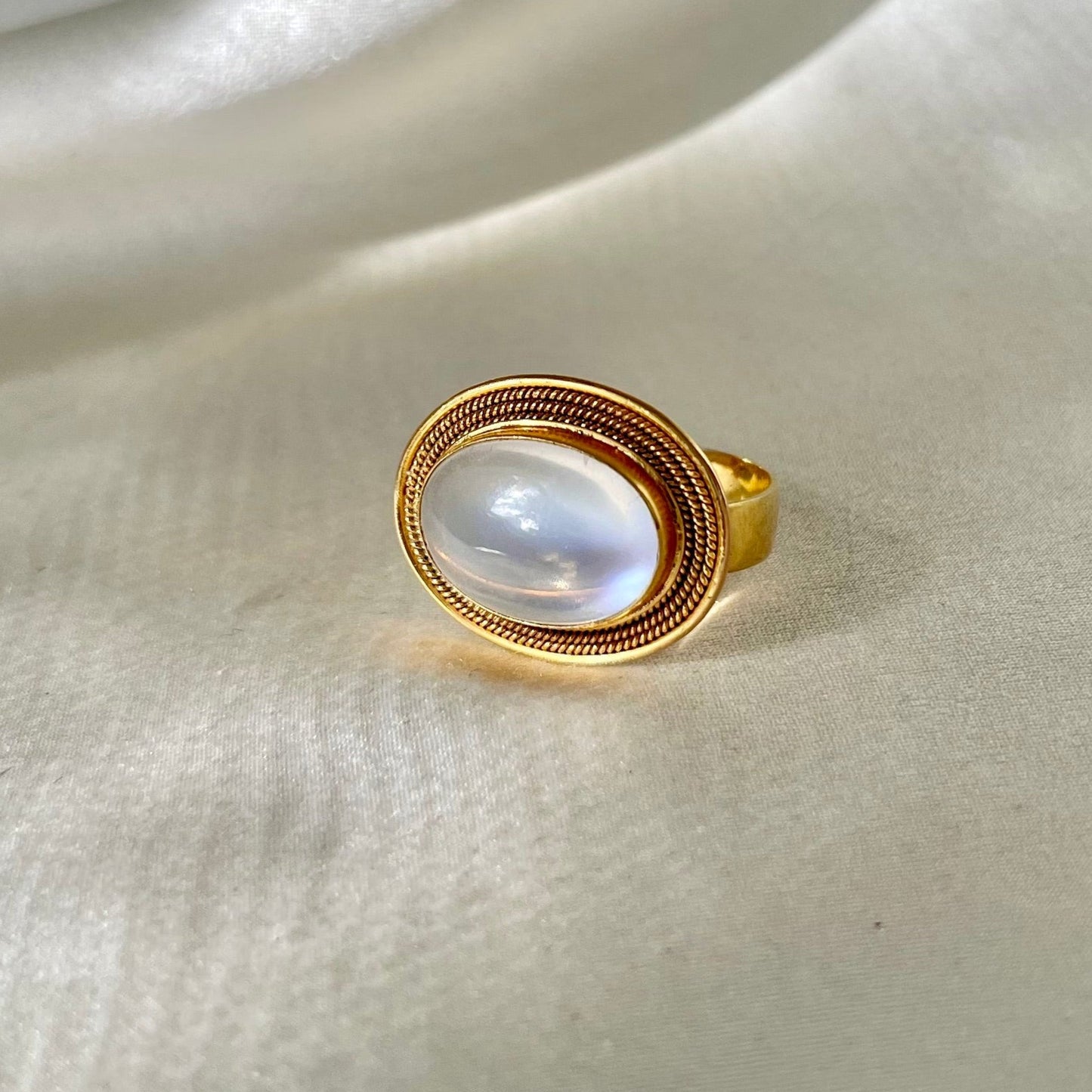 East to West: Oval Moonstone Ring in 14K