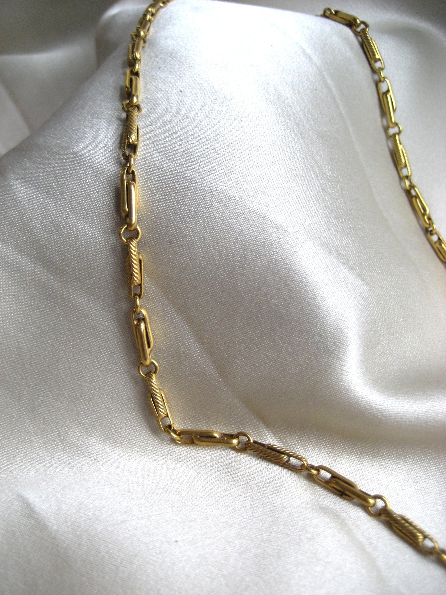 Antique 9k Yellow Gold Fancy Link Watch Chain Necklace