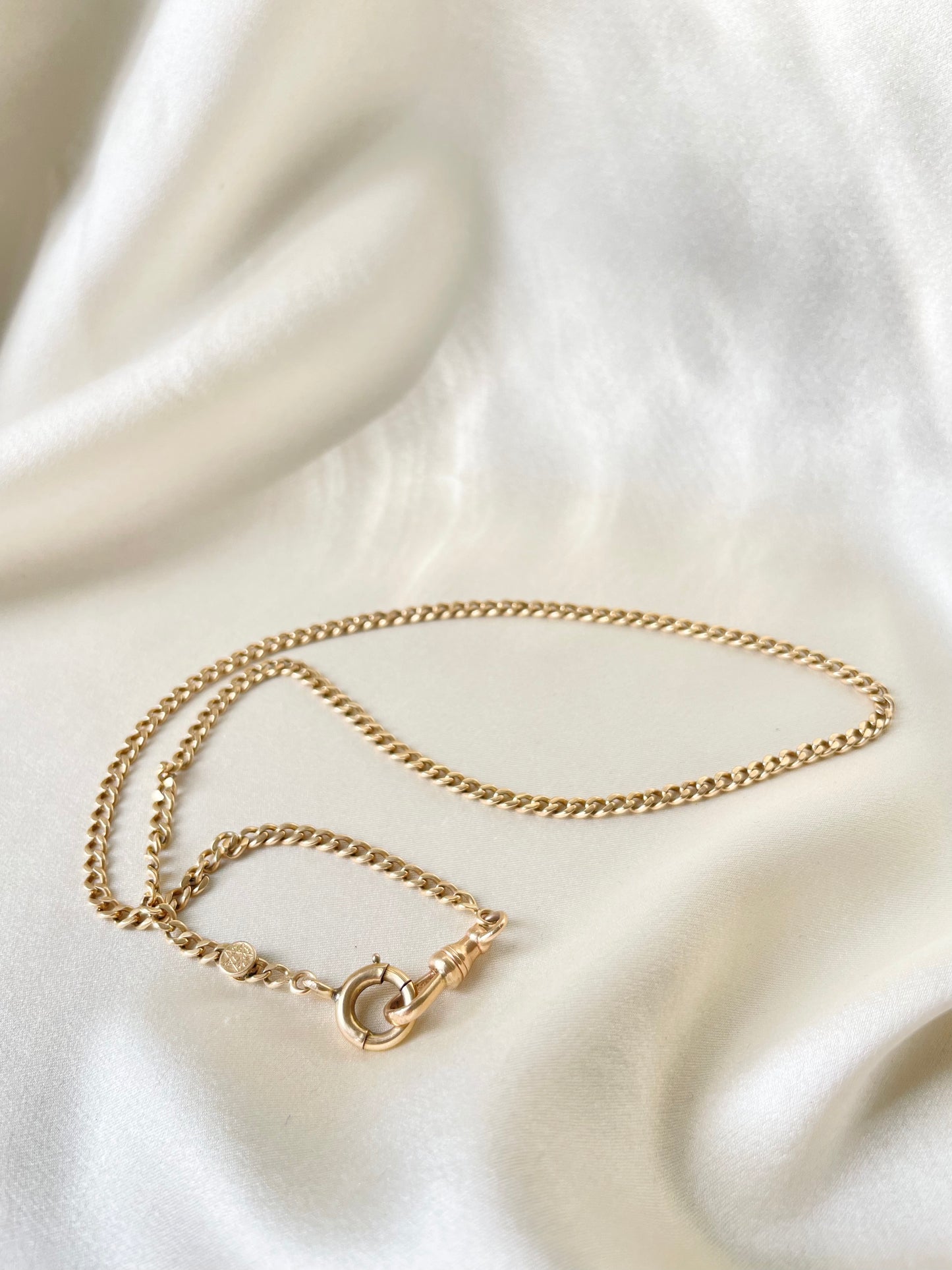 Vintage 14K Gold Curb Pocket Watch Chain Necklace