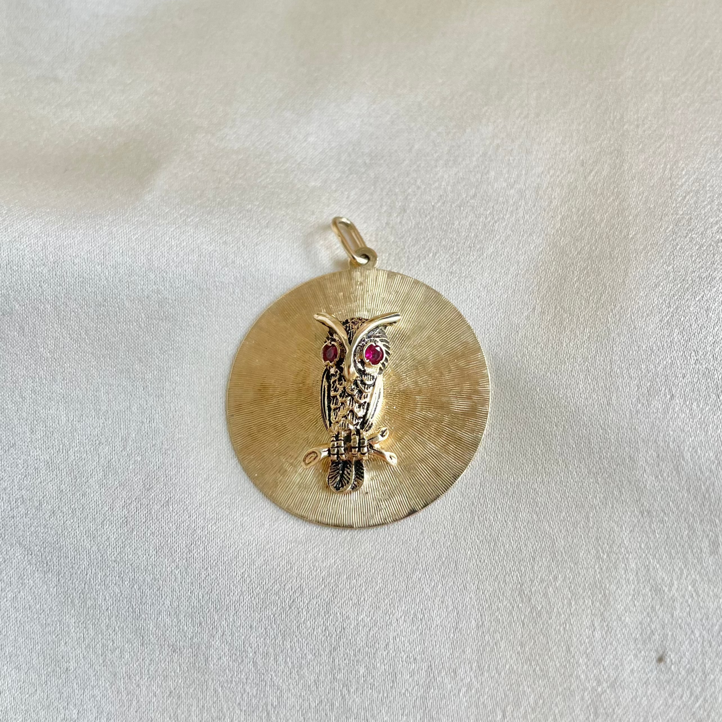 Handmade Repurposed 14K Yellow Gold Owl Medallion Pendant