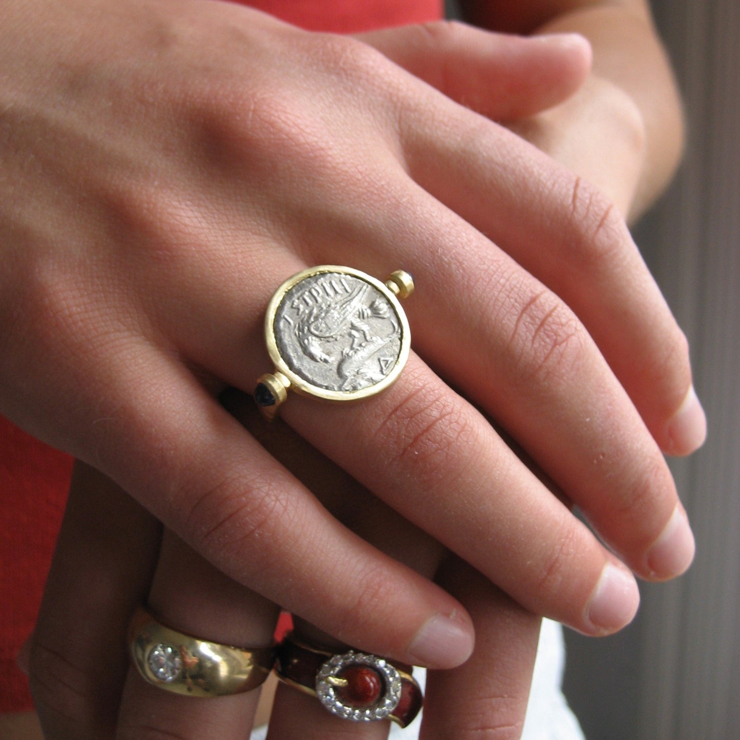 Ancient Greek Istros Silver Coin in 18K Gold Reversible Ring