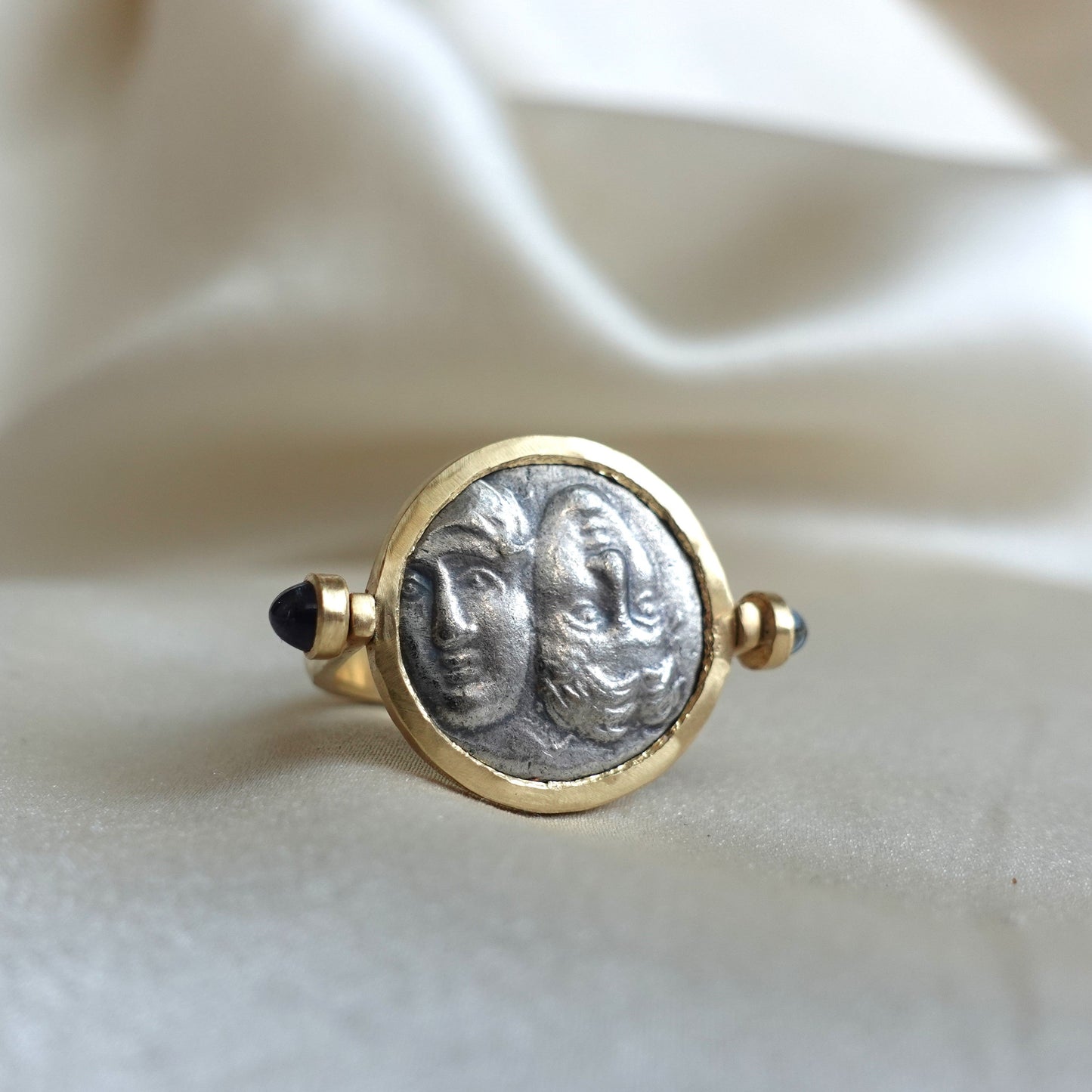 Ancient Greek Istros Silver Coin in 18K Gold Reversible Ring