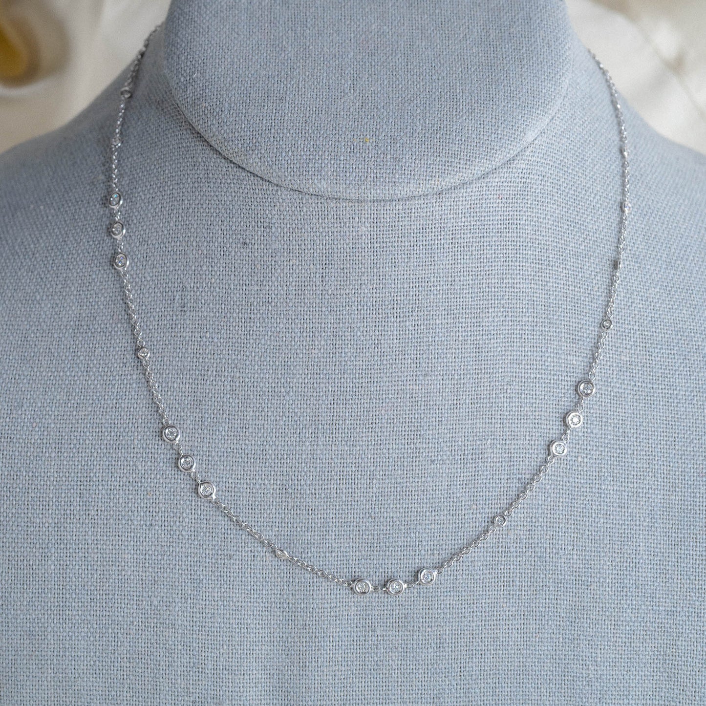 Custom 18K White Gold Bezel Set Diamond Necklace
