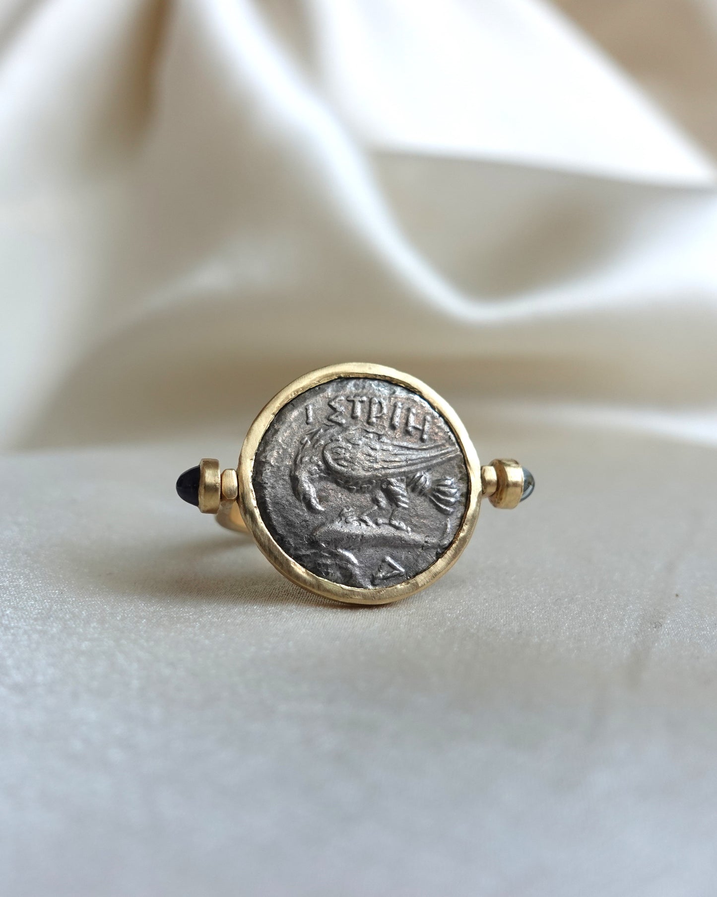 Ancient Greek Istros Silver Coin in 18K Gold Reversible Ring
