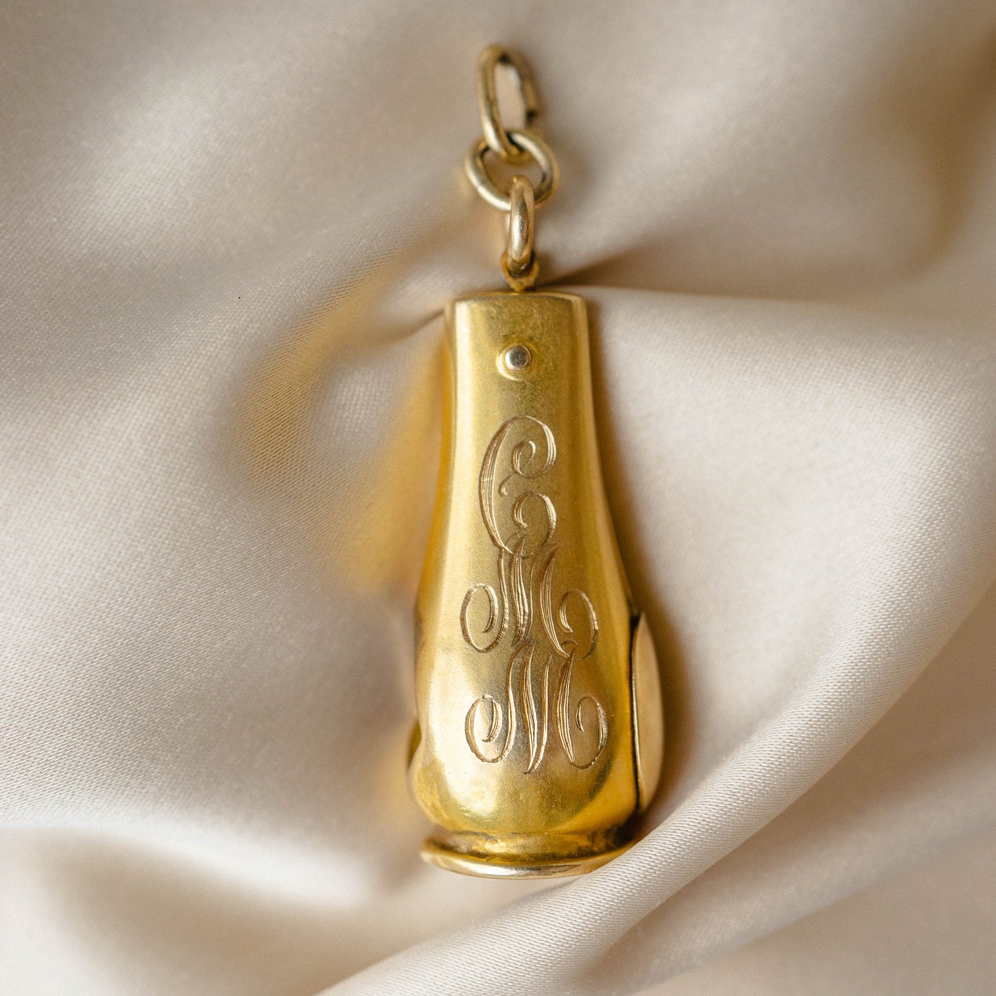 14k Cigarello Cutter with Sapphire Cabachon and Two Old Mine Cut Diamonds