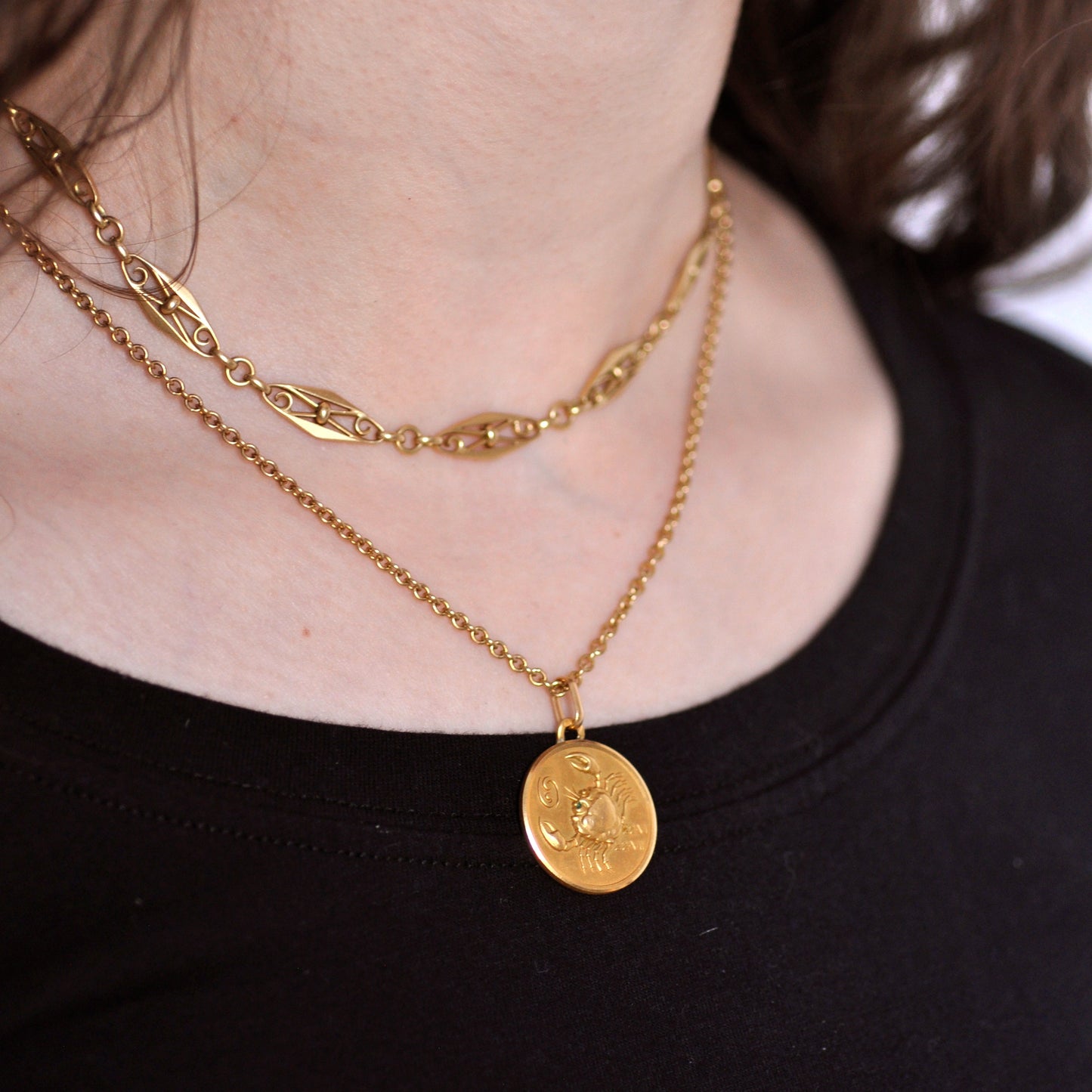 French 18k Gold Cancer Zodiac Pendant by Charles Perroud