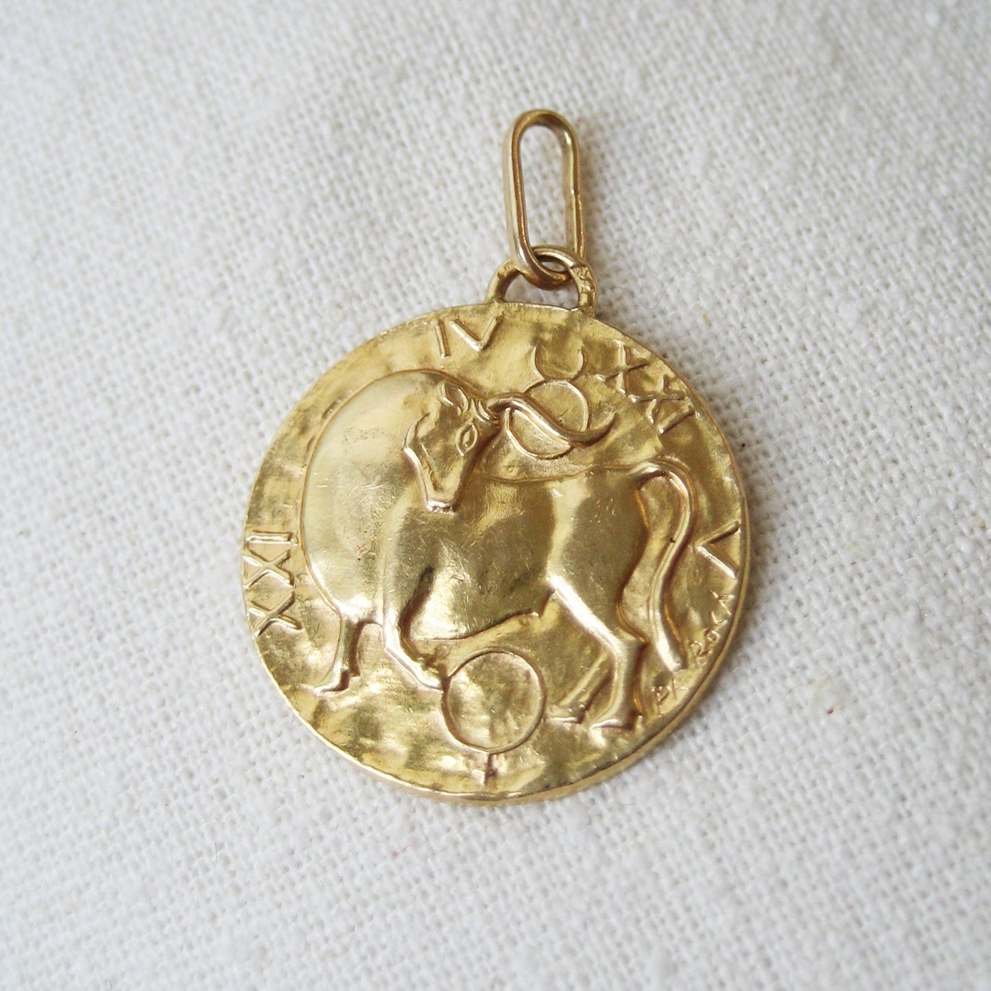 Vintage French 18K Elegant Taurus Pendant