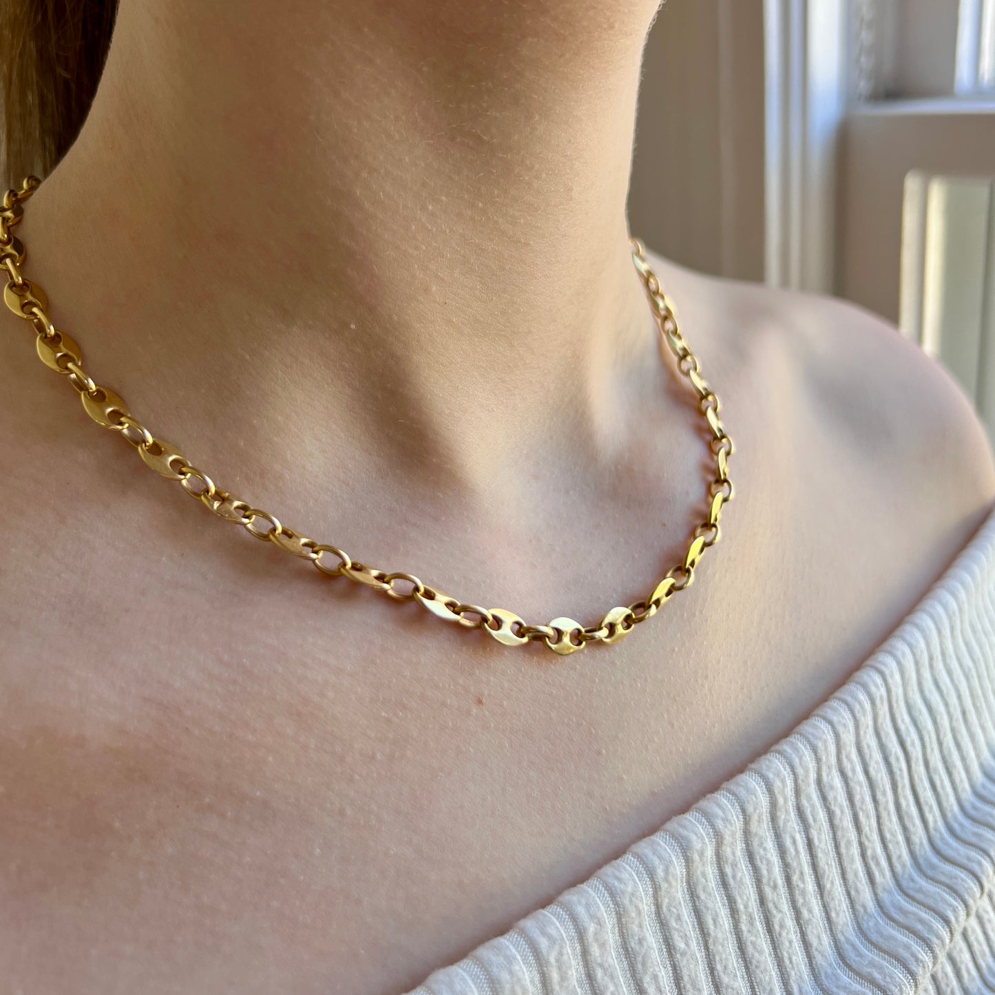 Vintage Solid 18K Yellow Gold Mariner Link Chain – 16" Length, 5.75mm Wide