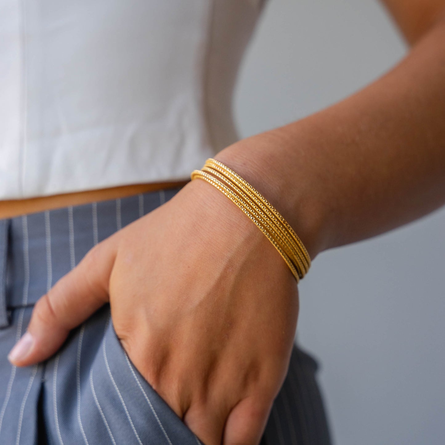 Boho Bangles in 22k Gold Polished + Matte Finish