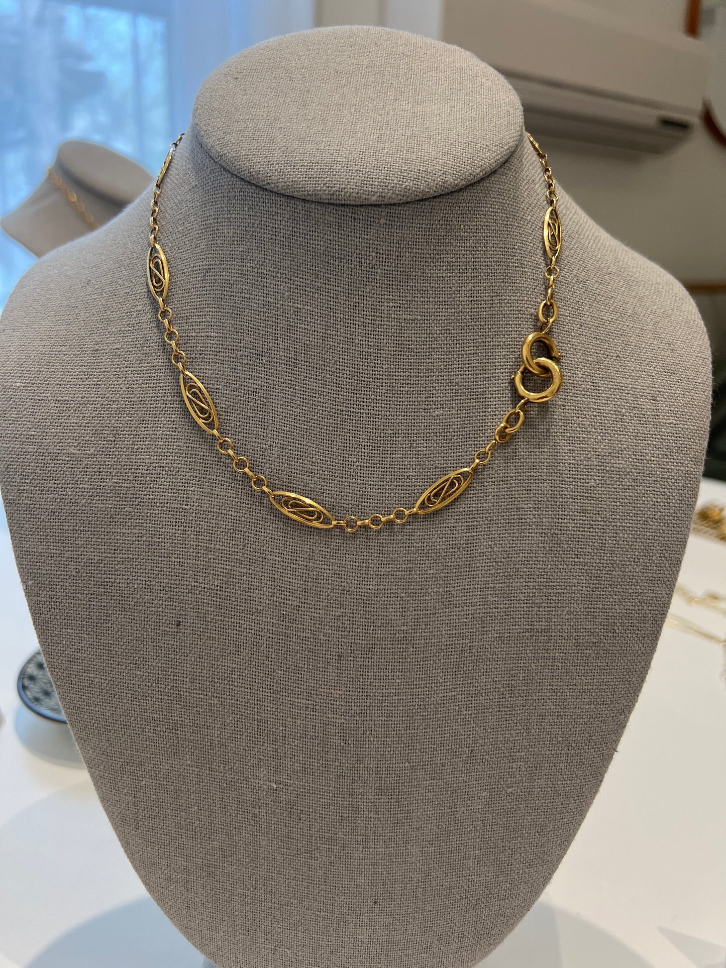 Antique French 18K Gold Filigree Watch Chain
