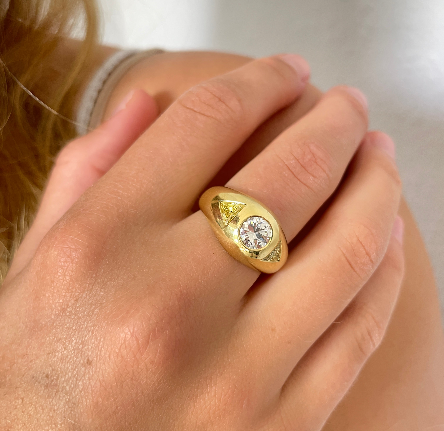 Incredible Cartier Diamond Ring with CanaryTrillion Sides