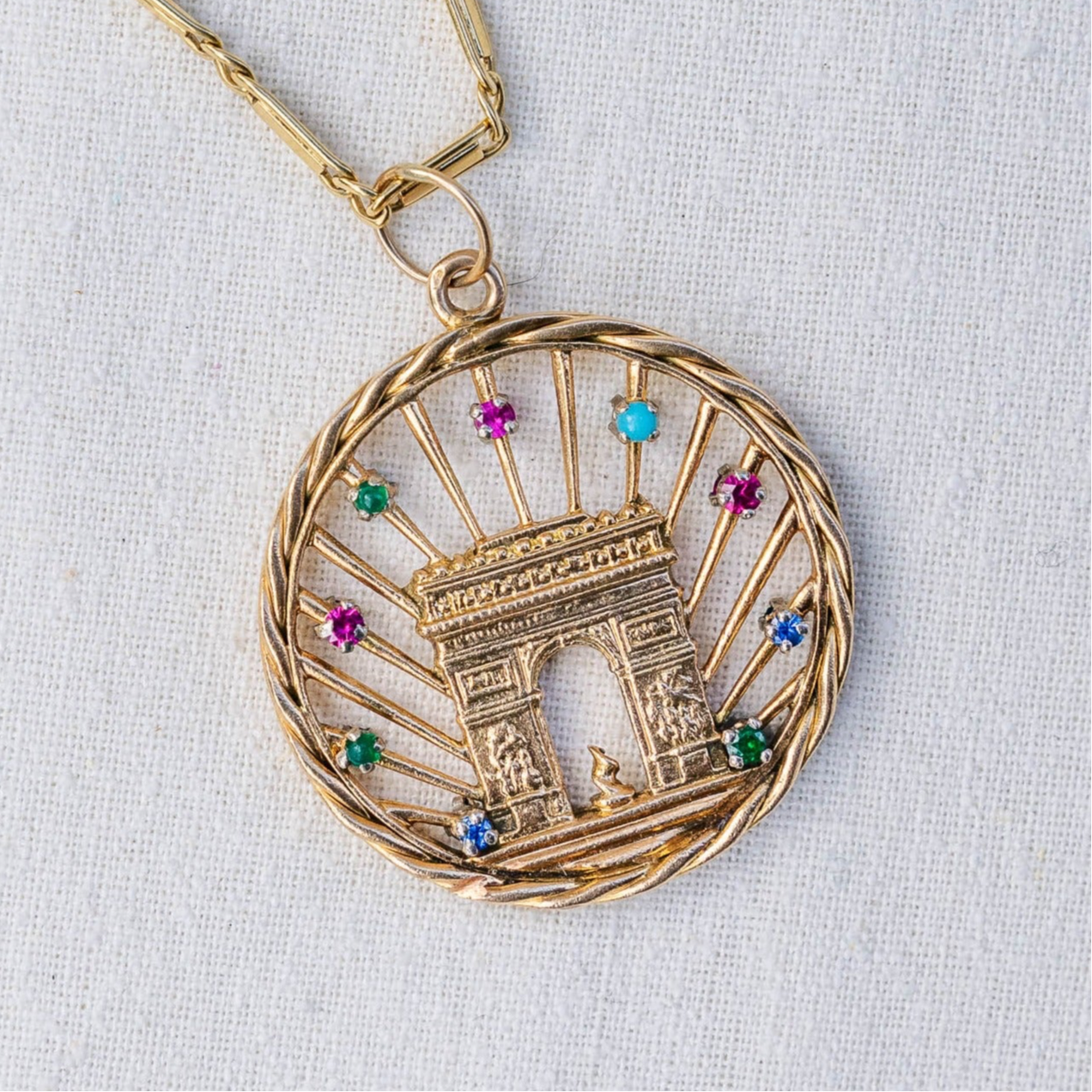 French 18k Solid Arc de Triomphe Double-Sided Pendant