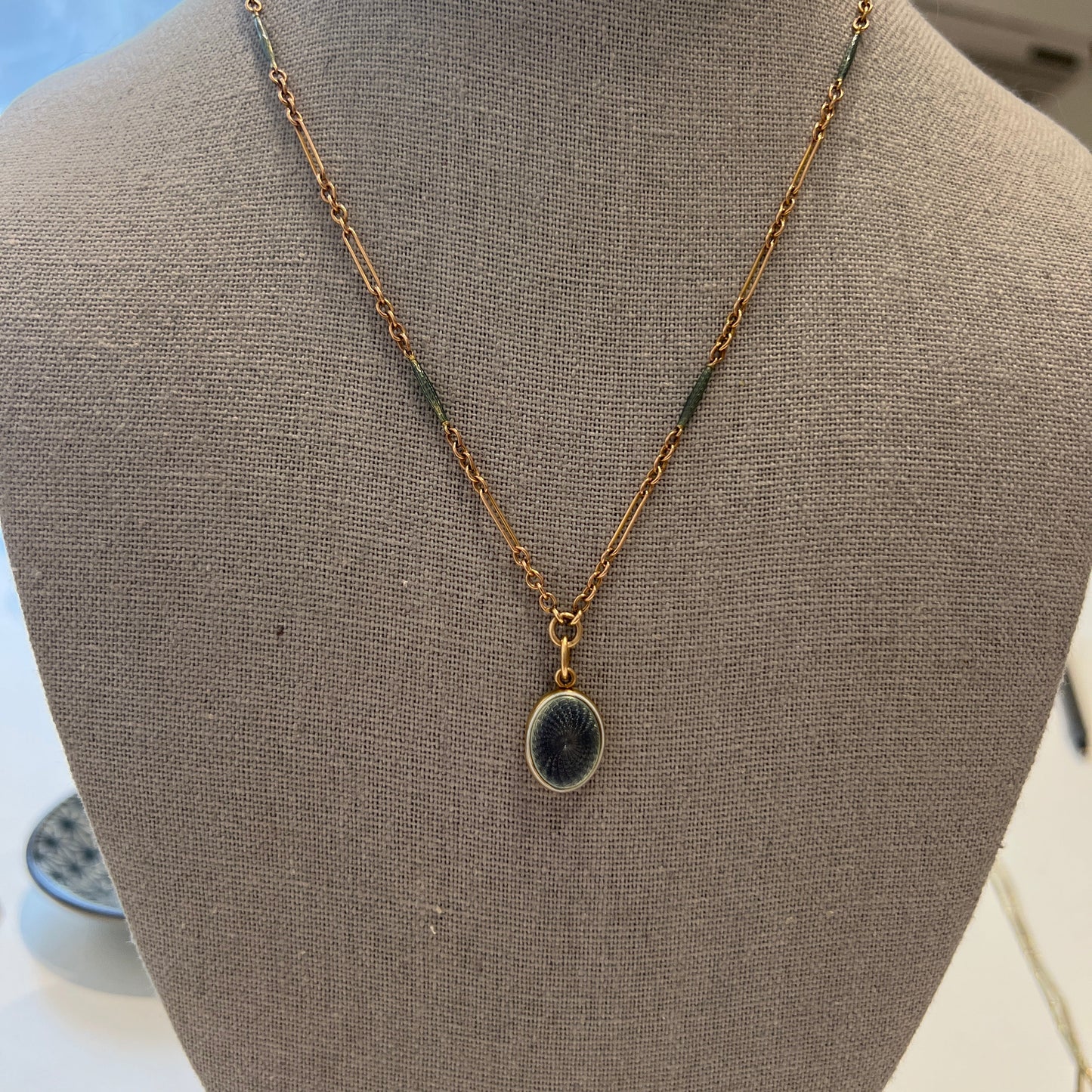 Antique enamel 10K locket necklace