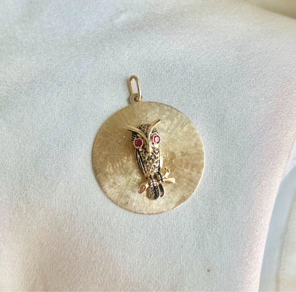Handmade Repurposed 14K Yellow Gold Owl Medallion Pendant