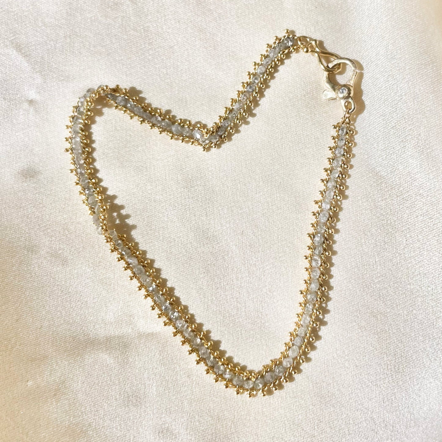 Handmade Gray Diamond Hand Woven Tennis Bracelet by Amali in 18K Yellow Gold