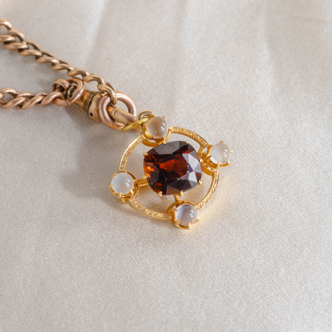 Antique 14k Spessartine Garnet + Moonstone Pin + Pendant