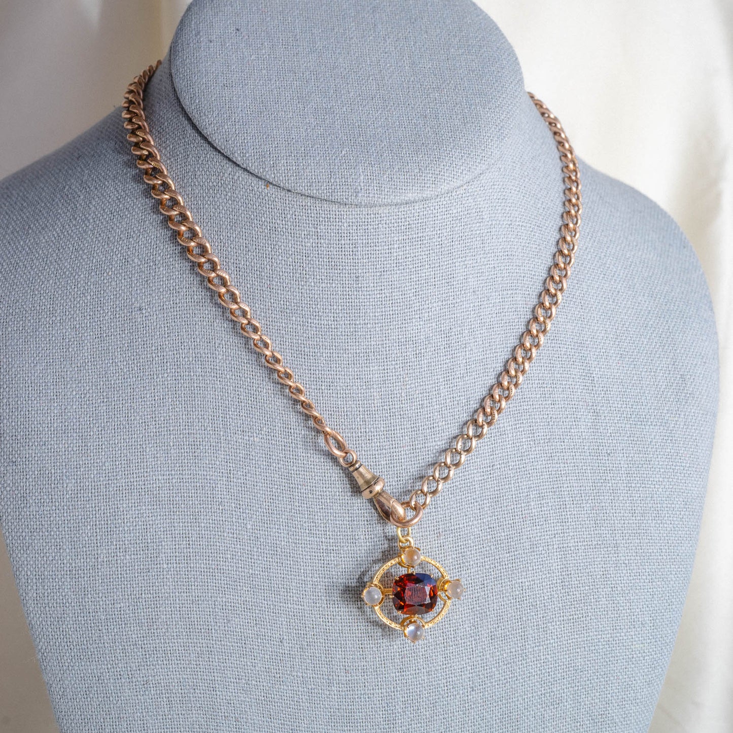 Antique 14k Spessartine Garnet + Moonstone Pin + Pendant