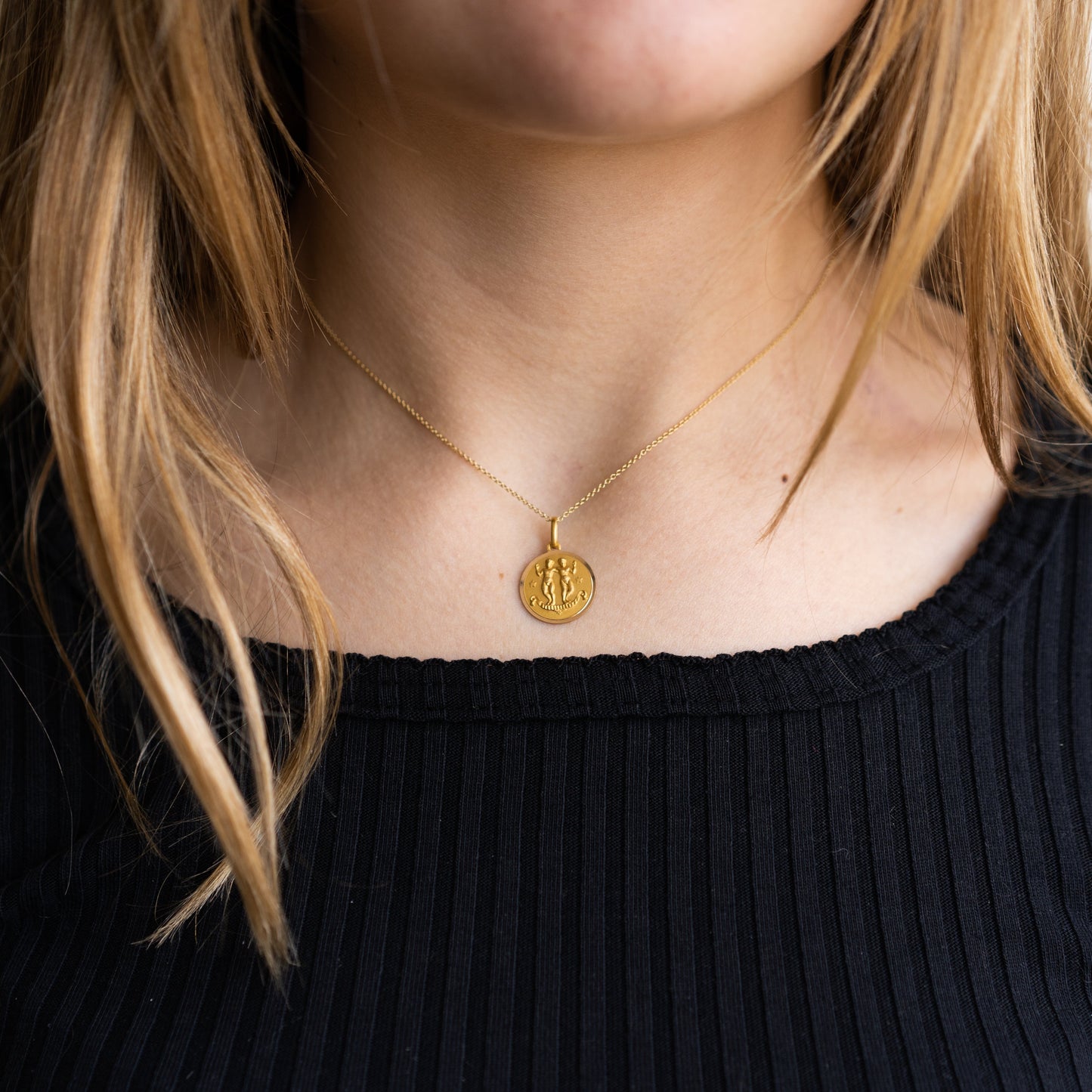 Minimalist 14K Italian Gemini Zodiac Pendant