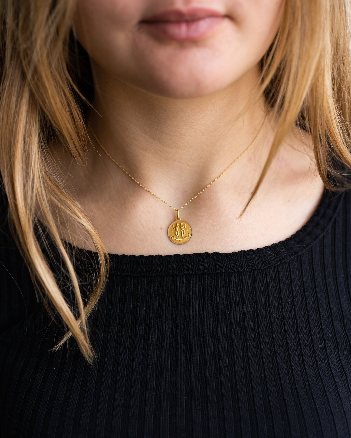 Minimalist 14K Italian Gemini Zodiac Pendant
