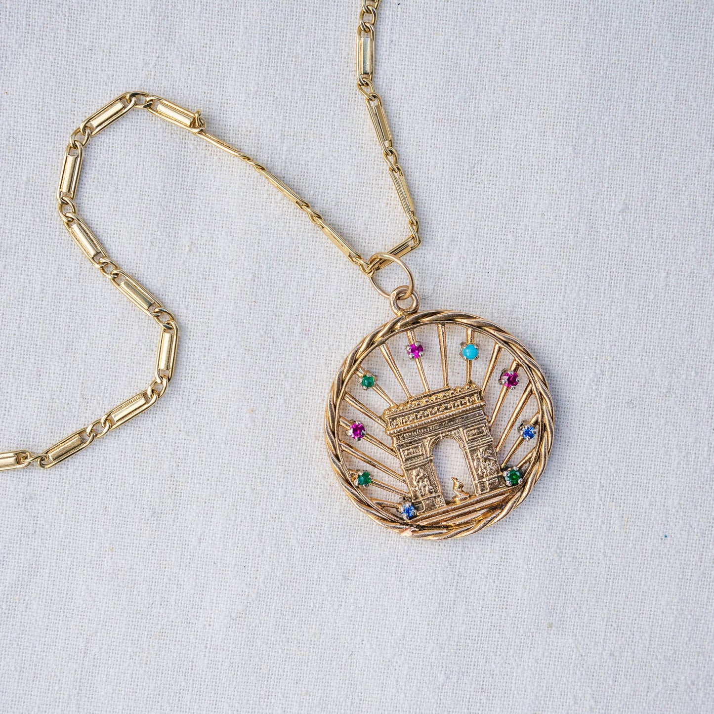 French 18k Solid Arc de Triomphe Double-Sided Pendant