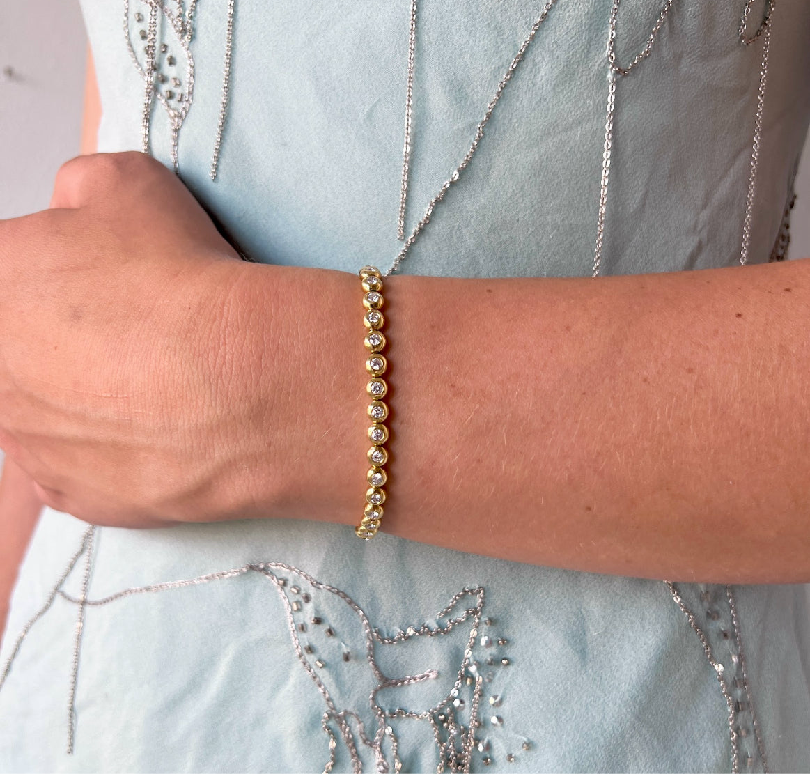 Vintage Tiffany 18K Yellow Gold Bubble Diamond Tennis Bracelet