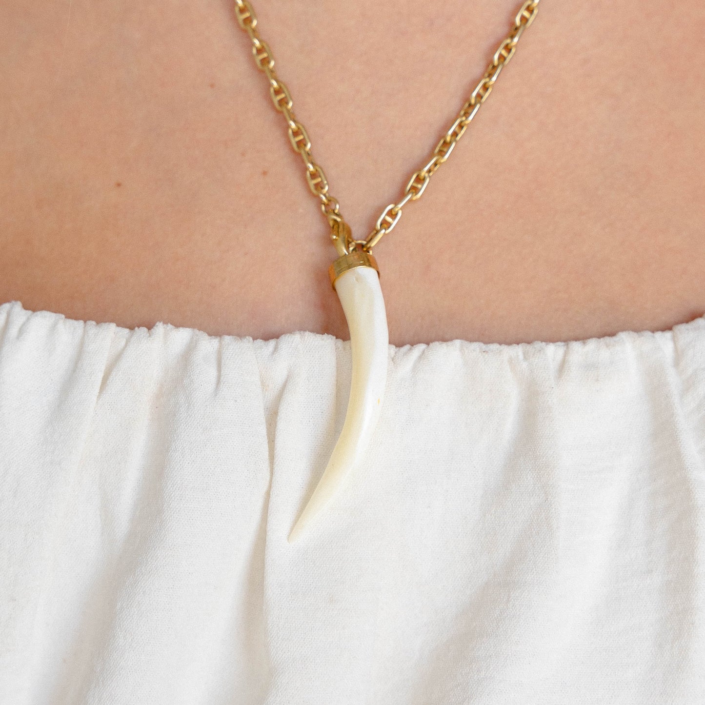 Handmade Large 14k Mother-of-Pearl Horn Shaped Pendant