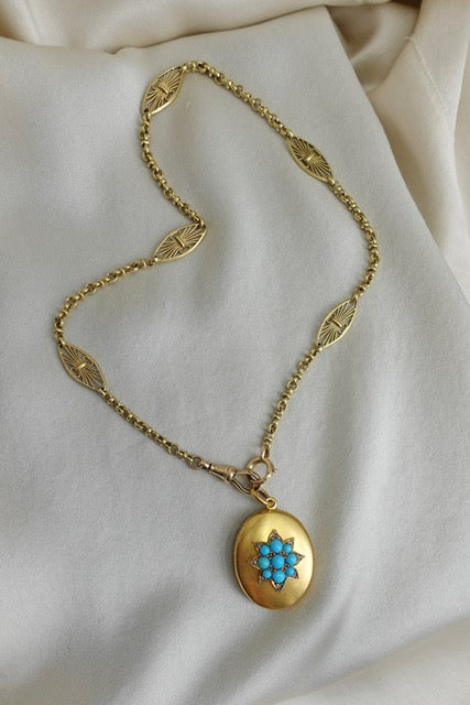 Antique British Pocket Watch Chain Station Necklace in 18K