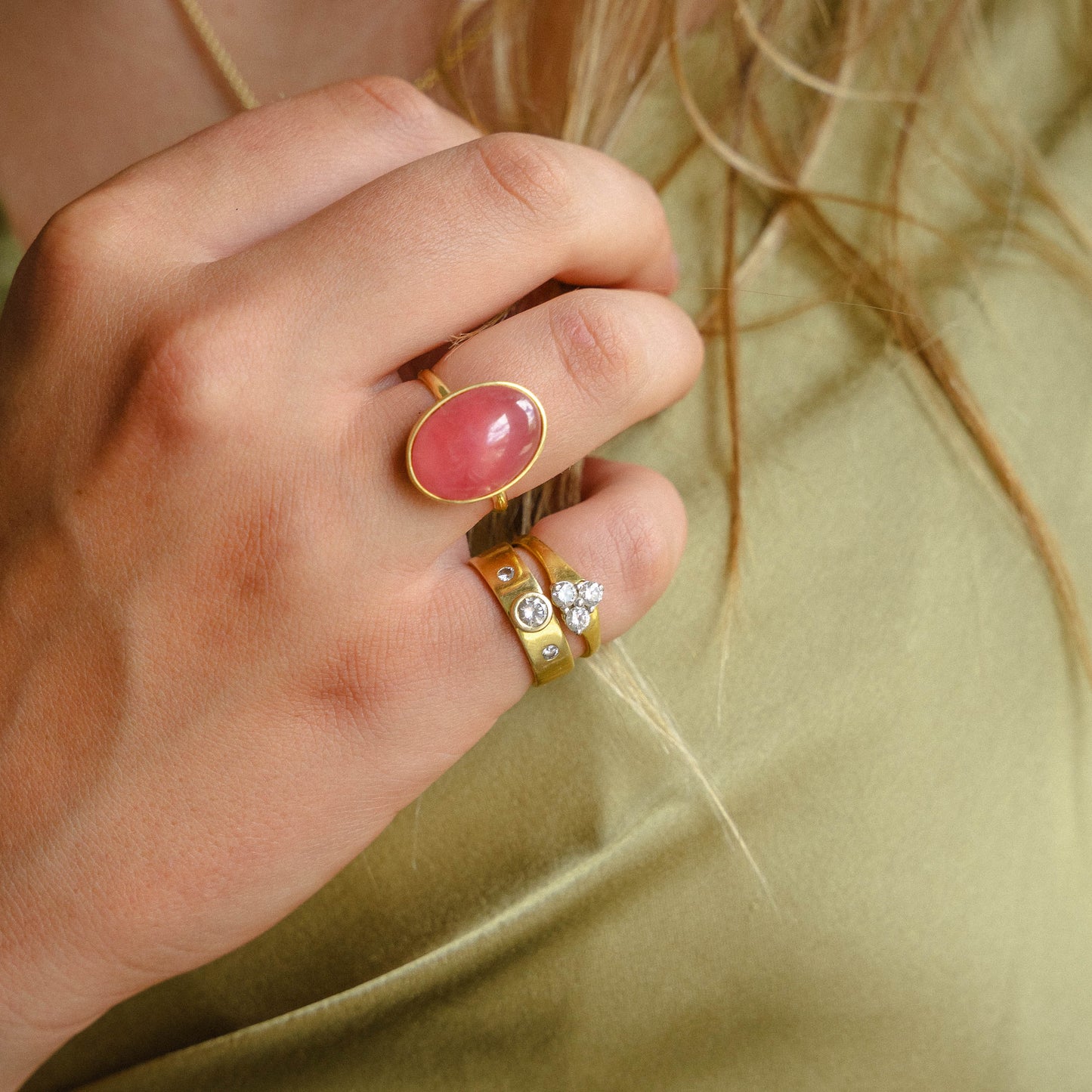 “Three Jewels” Diamond in 14k Gold Ring