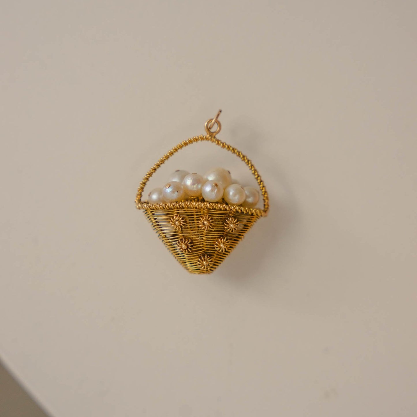Handwoven 18K Wire Pearl Flower Basket