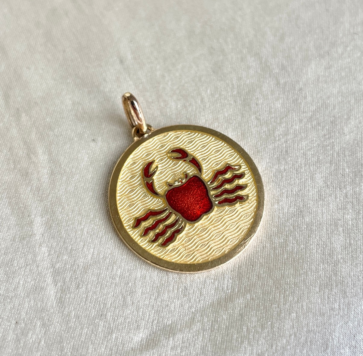 Italian Enamel Cancer Pendant in 18K