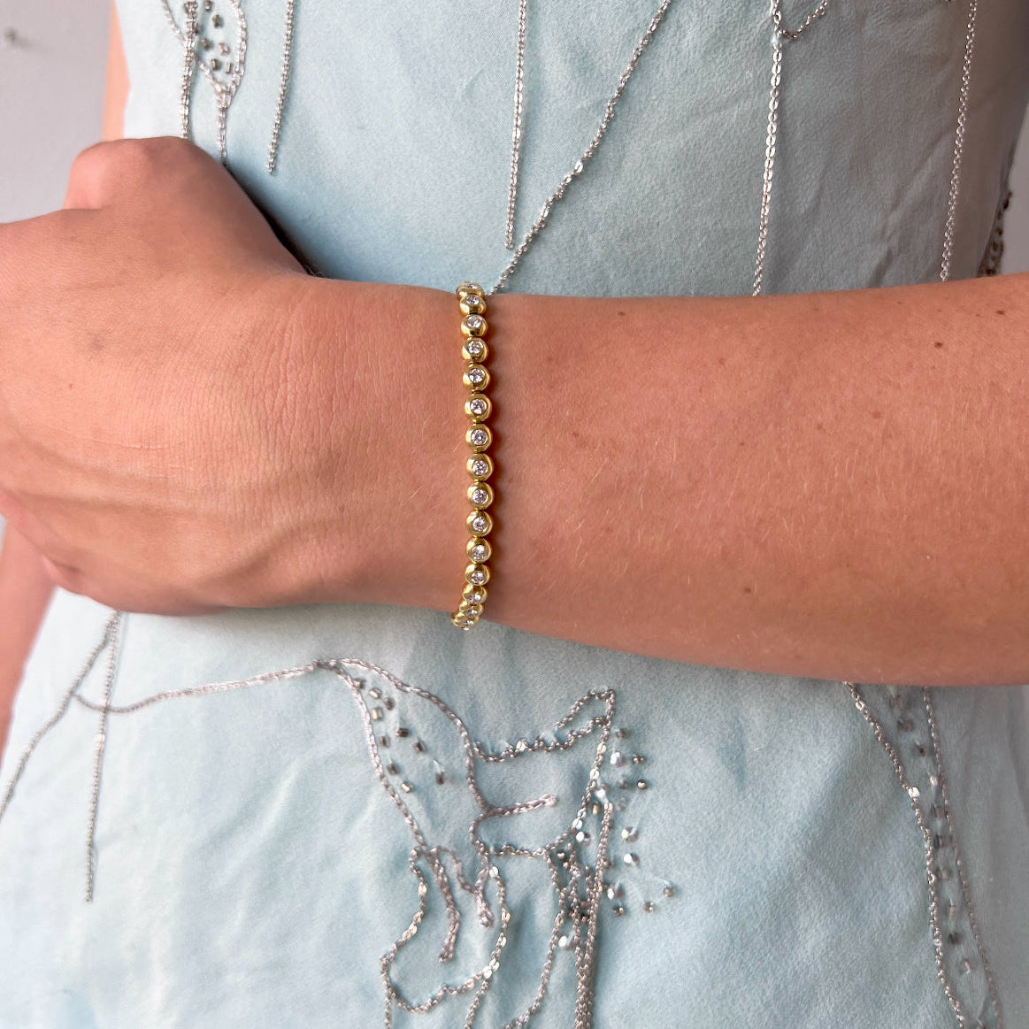 Vintage Tiffany 18K Yellow Gold Bubble Diamond Tennis Bracelet