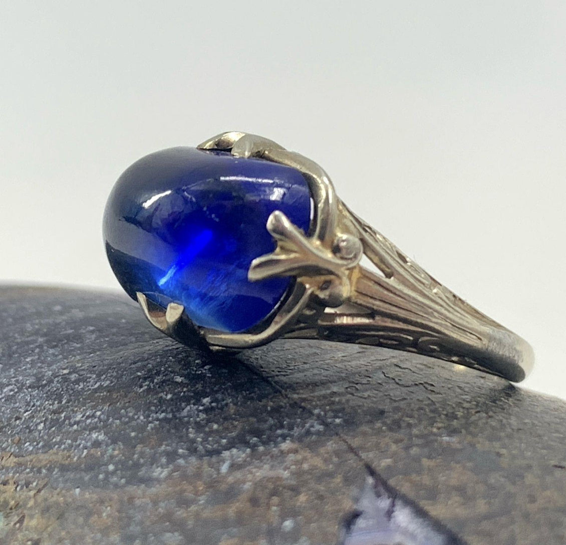 Stunning Antique 18k Handmade Filigree Sapphire Ring