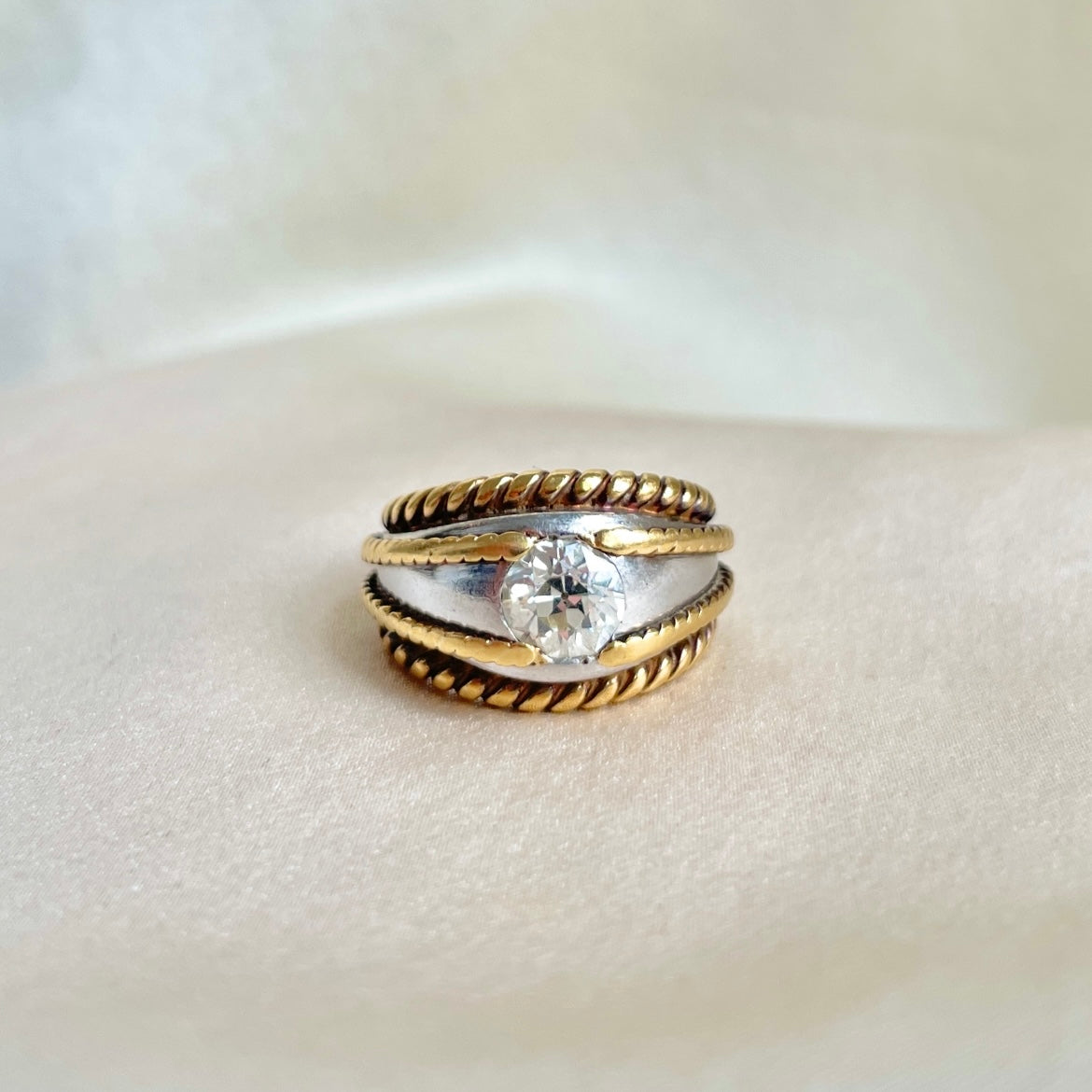Vintage 1980s Platinum & 18K Diamond Ring