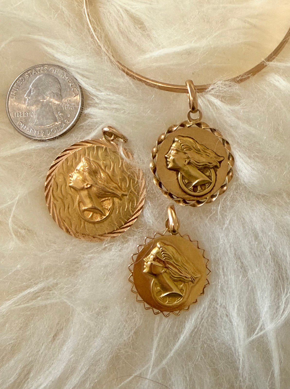Nefertiti & Fortuna: Vintage18K Gold Double-Sided Pendant