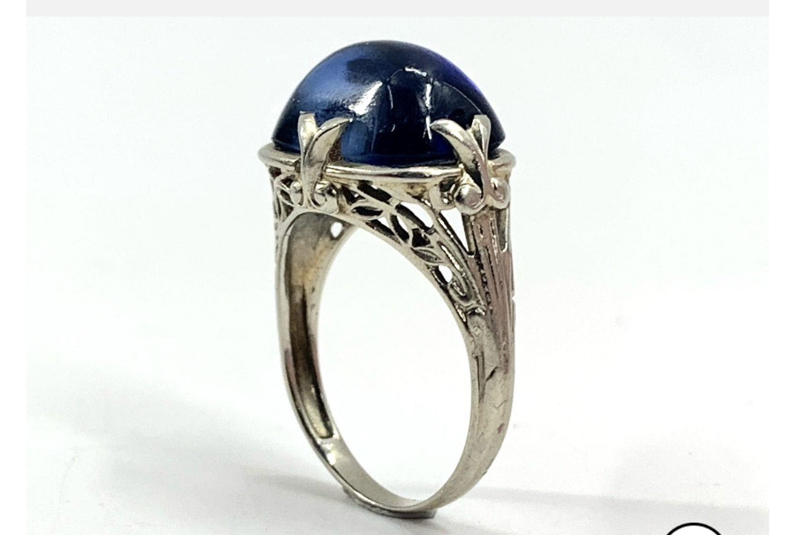 Stunning Antique 18k Handmade Filigree Sapphire Ring