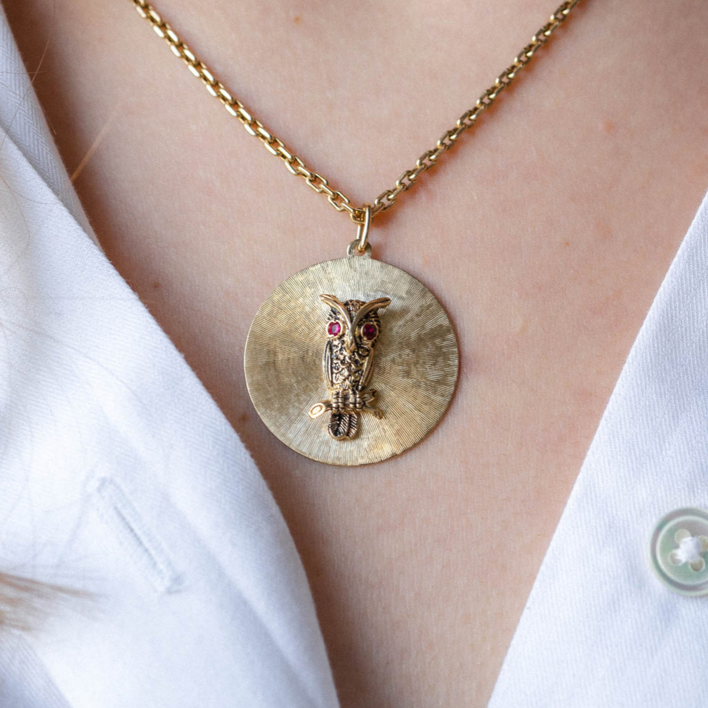 Handmade Repurposed 14K Yellow Gold Owl Medallion Pendant