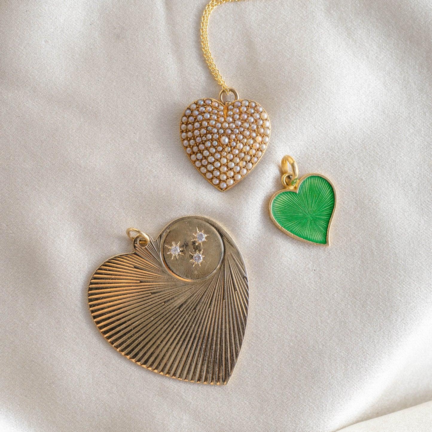 Antique 14k Gold Domed Heart Pendant with Seed Pearls, Circa 1900