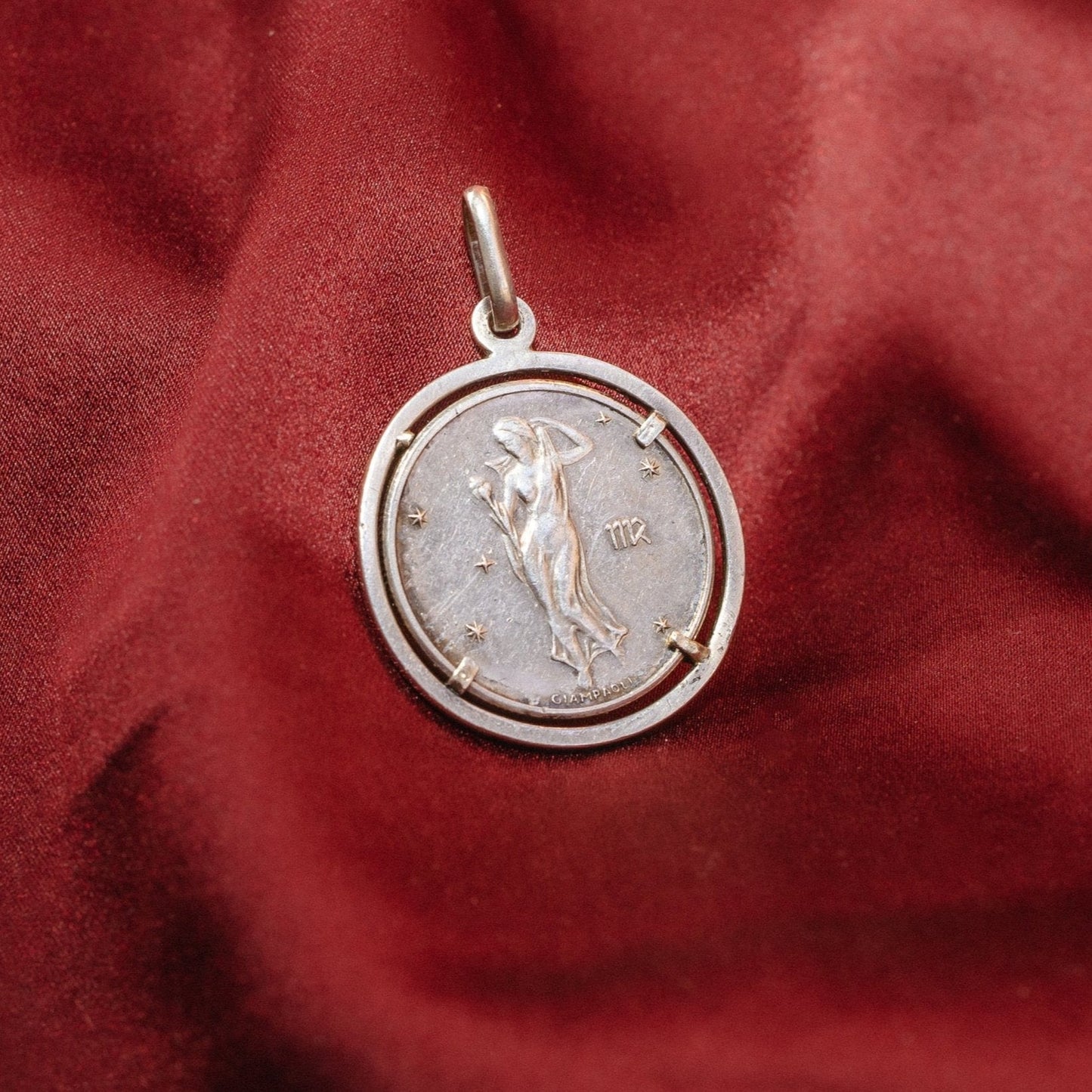 Vintage Italian Silver Zodiac Virgo with Roman Nike by Pietro Giampaoli