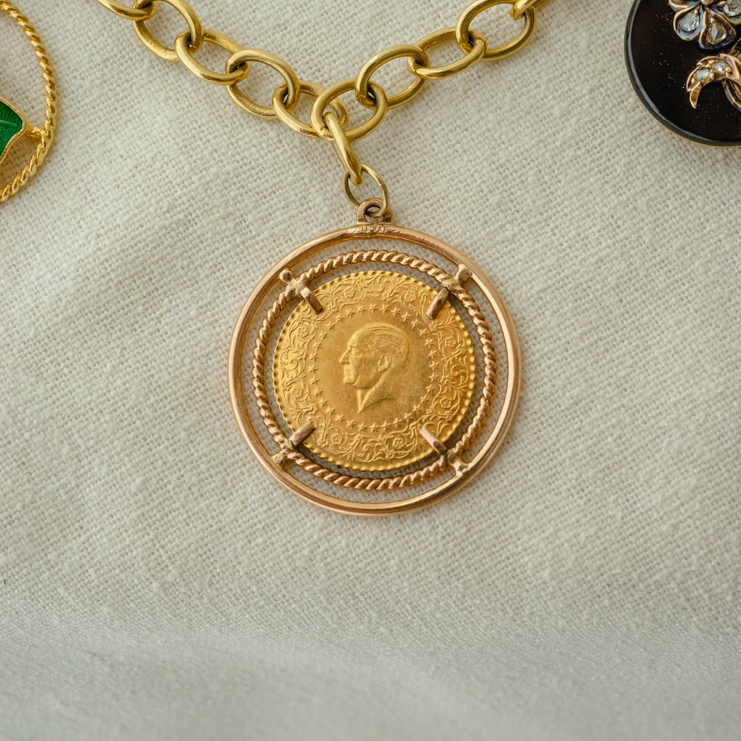 Stunning 22k Turkish coin with 12k rose gold mounting