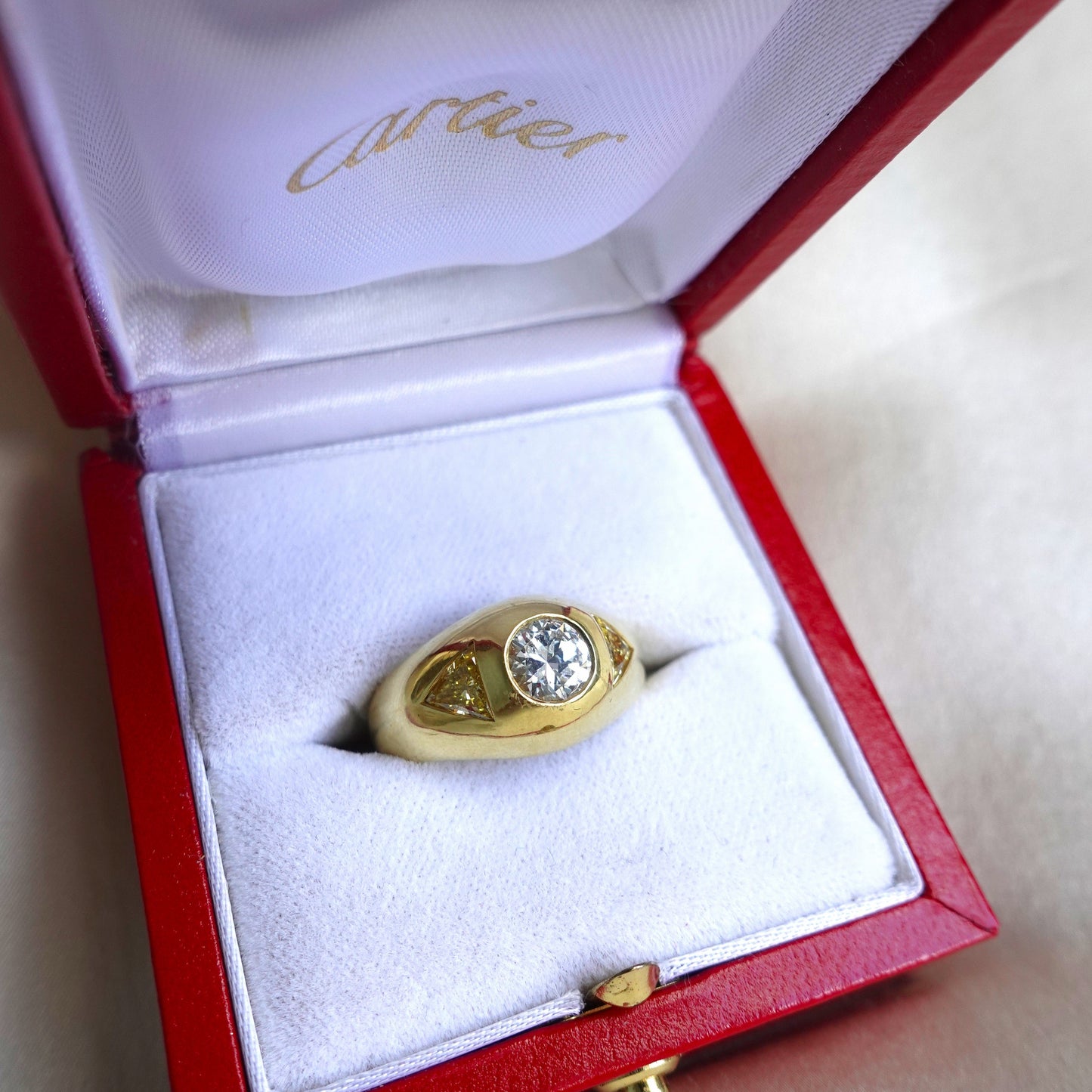 Incredible Cartier Diamond Ring with CanaryTrillion Sides