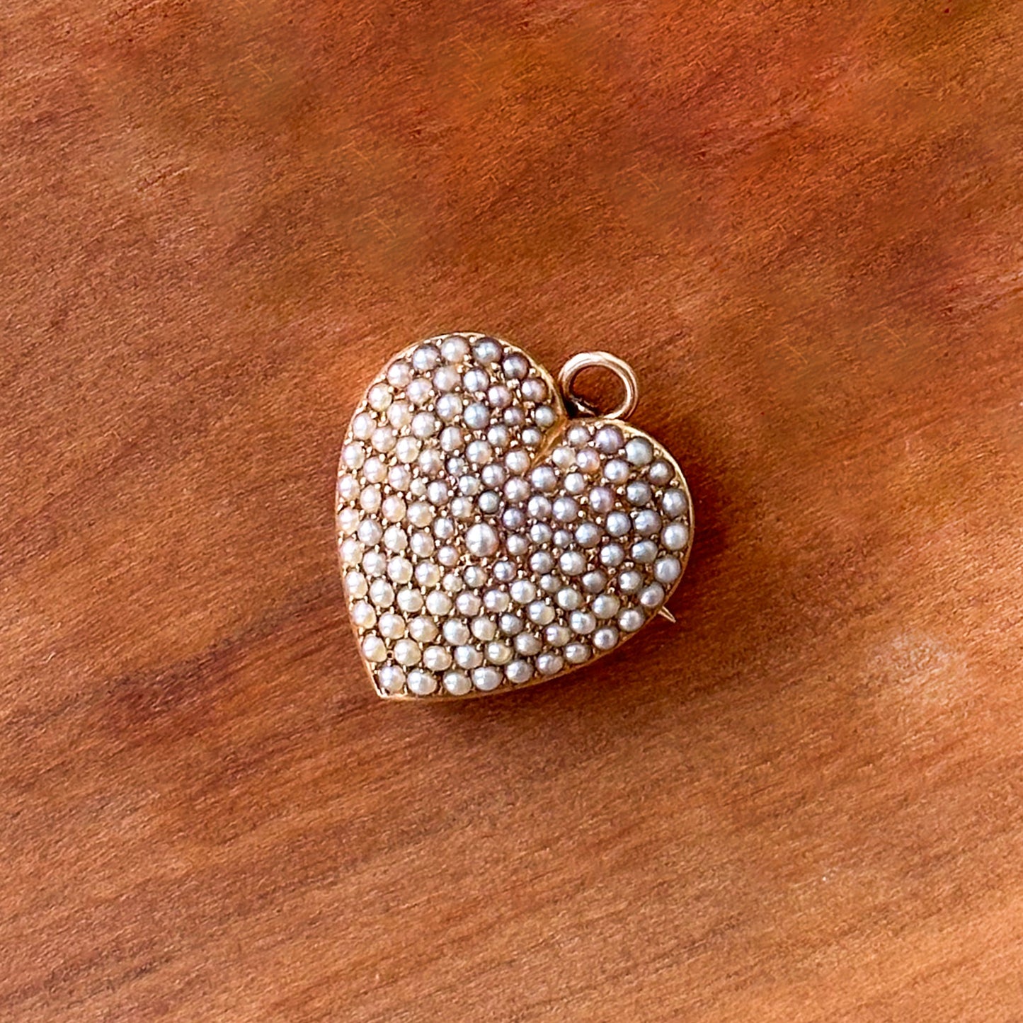 Antique 14k Gold Domed Heart Pendant with Seed Pearls, Circa 1900